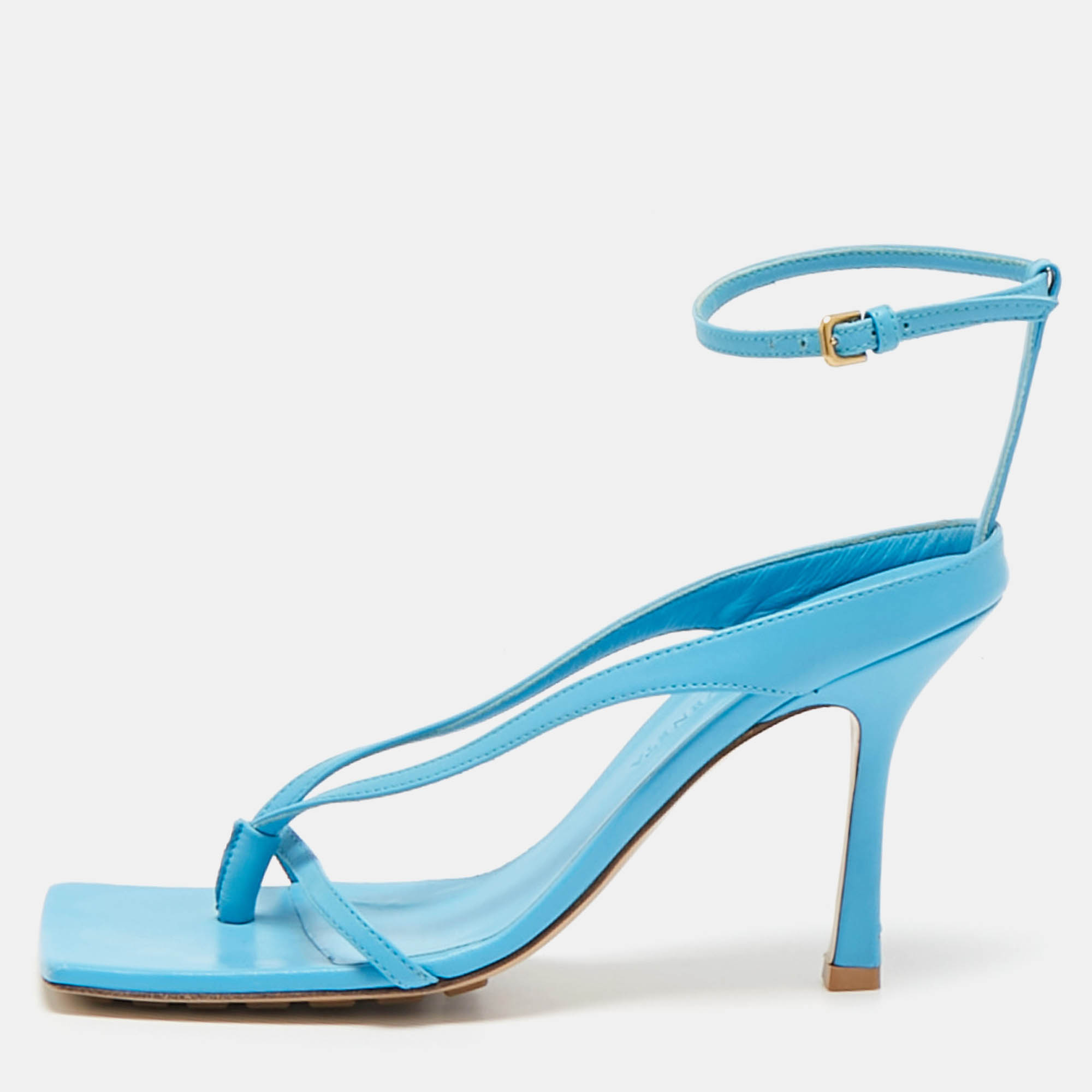 

Bottega Veneta Blue Leather Stretch Ankle Strap Sandals Size