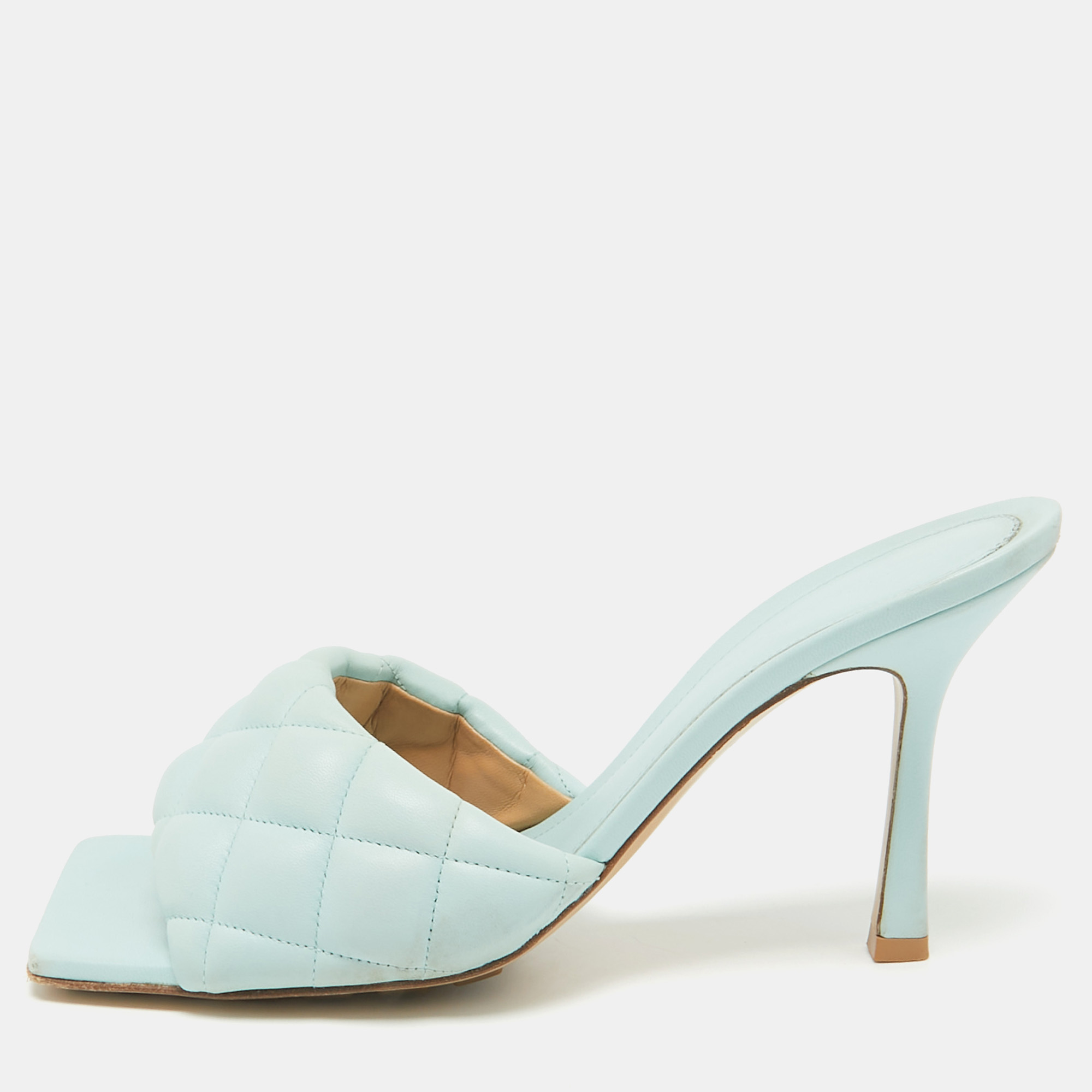 

Bottega Veneta Blue Quilted Leather Lido Slide Sandals Size