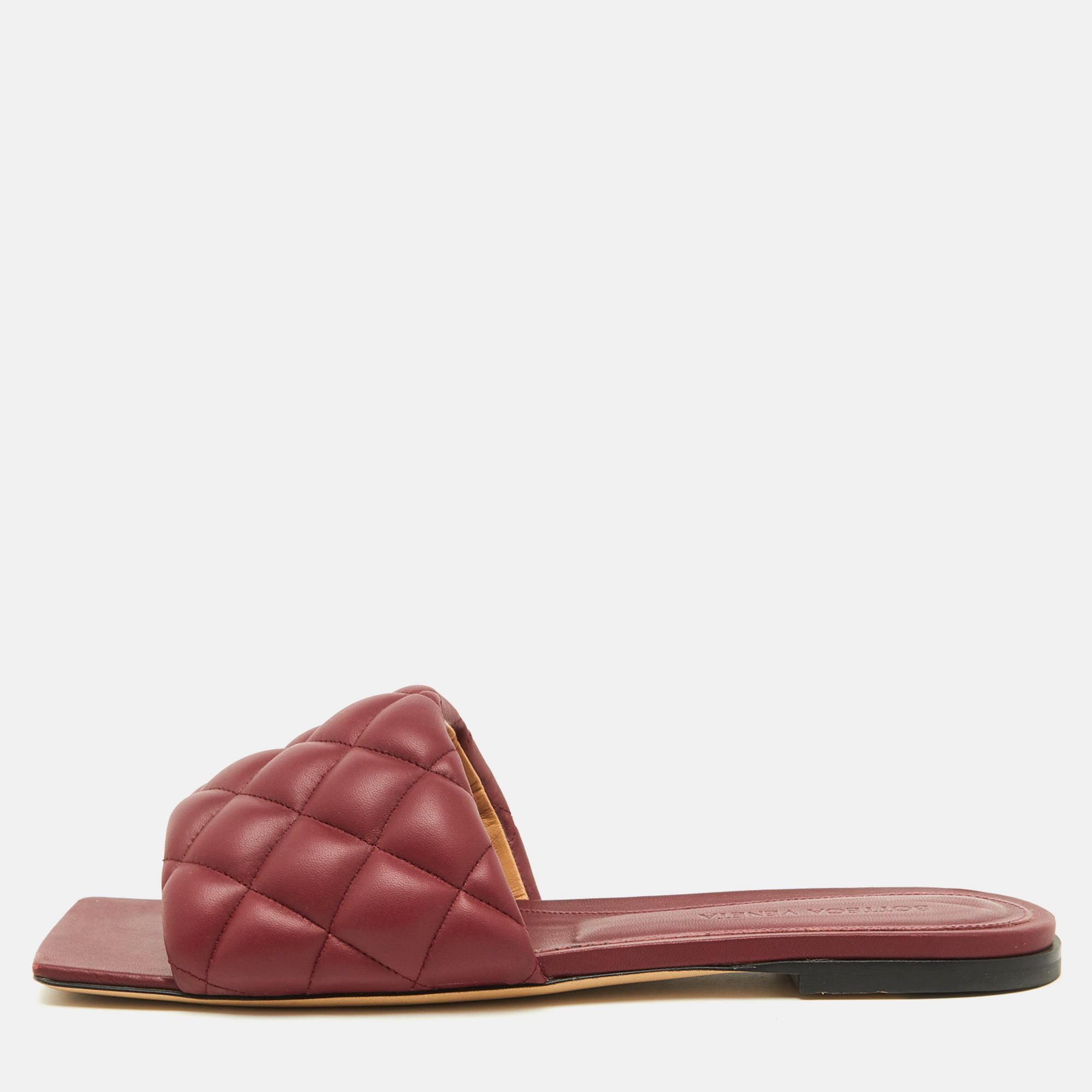 

Bottega Veneta Burgundy Leather Lido Flat Slide Sandals Size