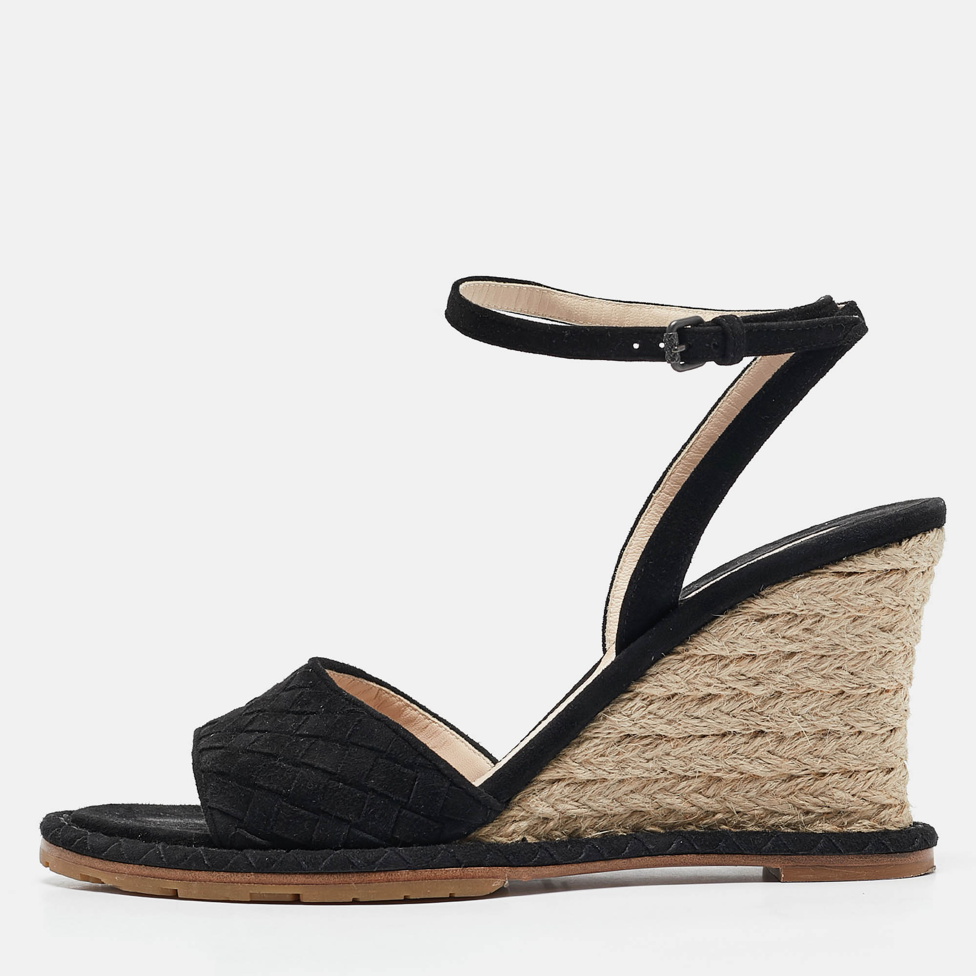 

Bottega Veneta Black Suede Wedge Espadrille Sandals Size