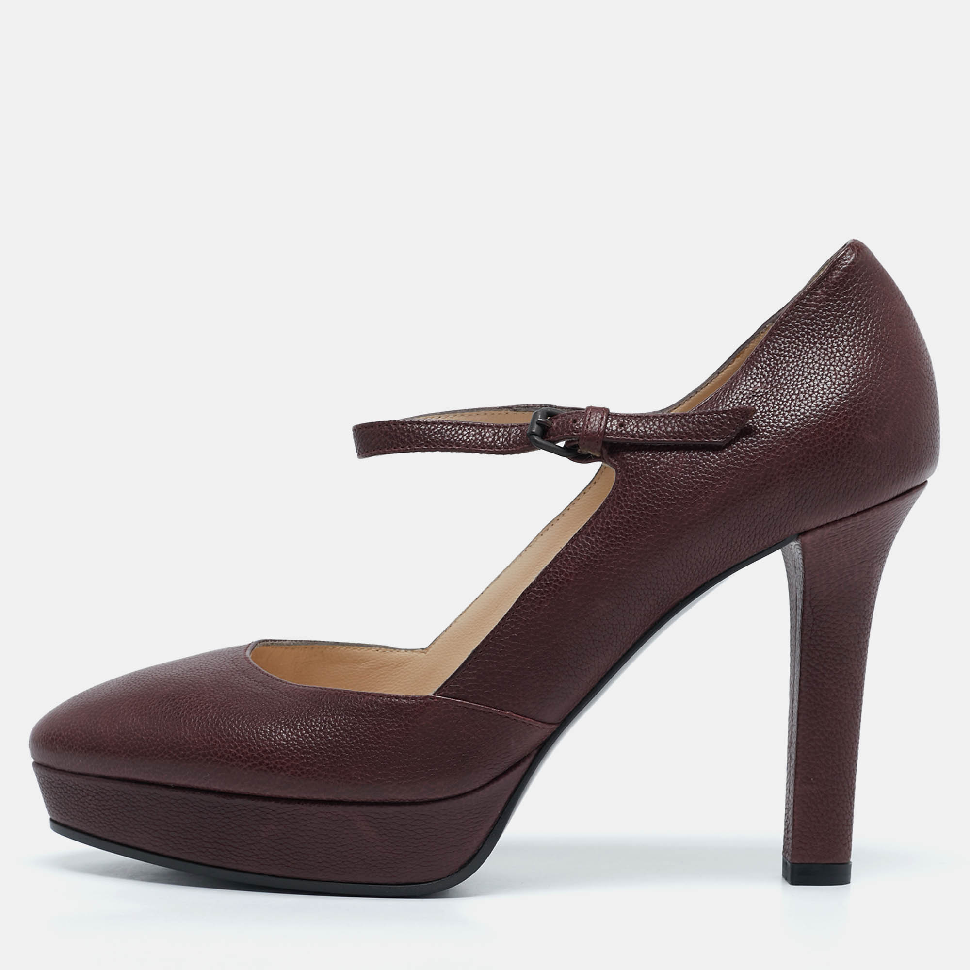 

Bottega Veneta Burgundy Leather Mary Jane Platform Pumps Size