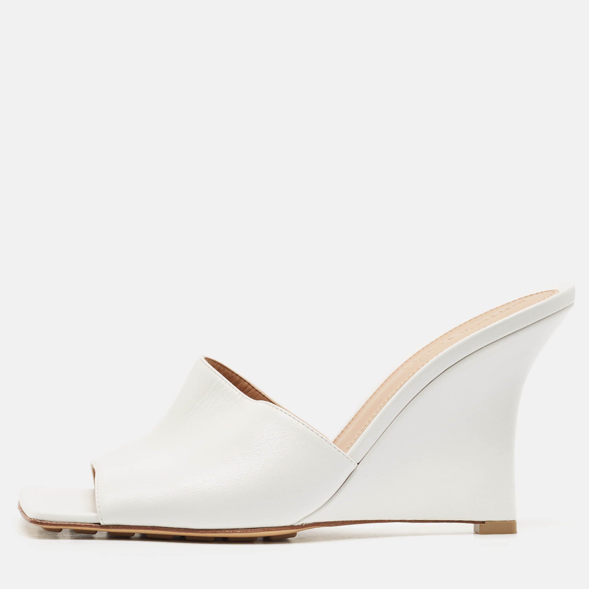 

Bottega Veneta White Leather Stretch Wedge Sandals Size