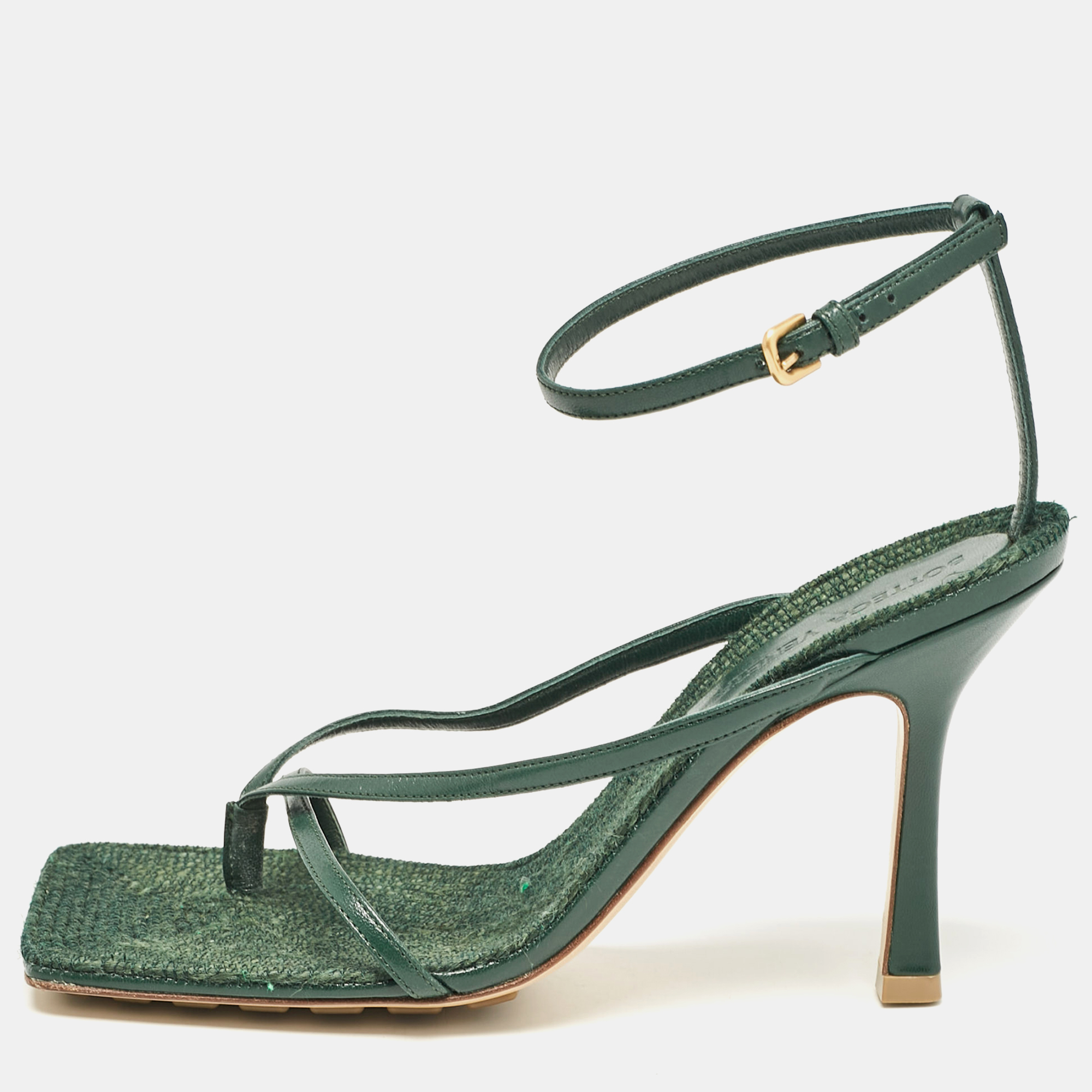 

Bottega Veneta Green Leather Stretch Ankle Strap Sandals Size