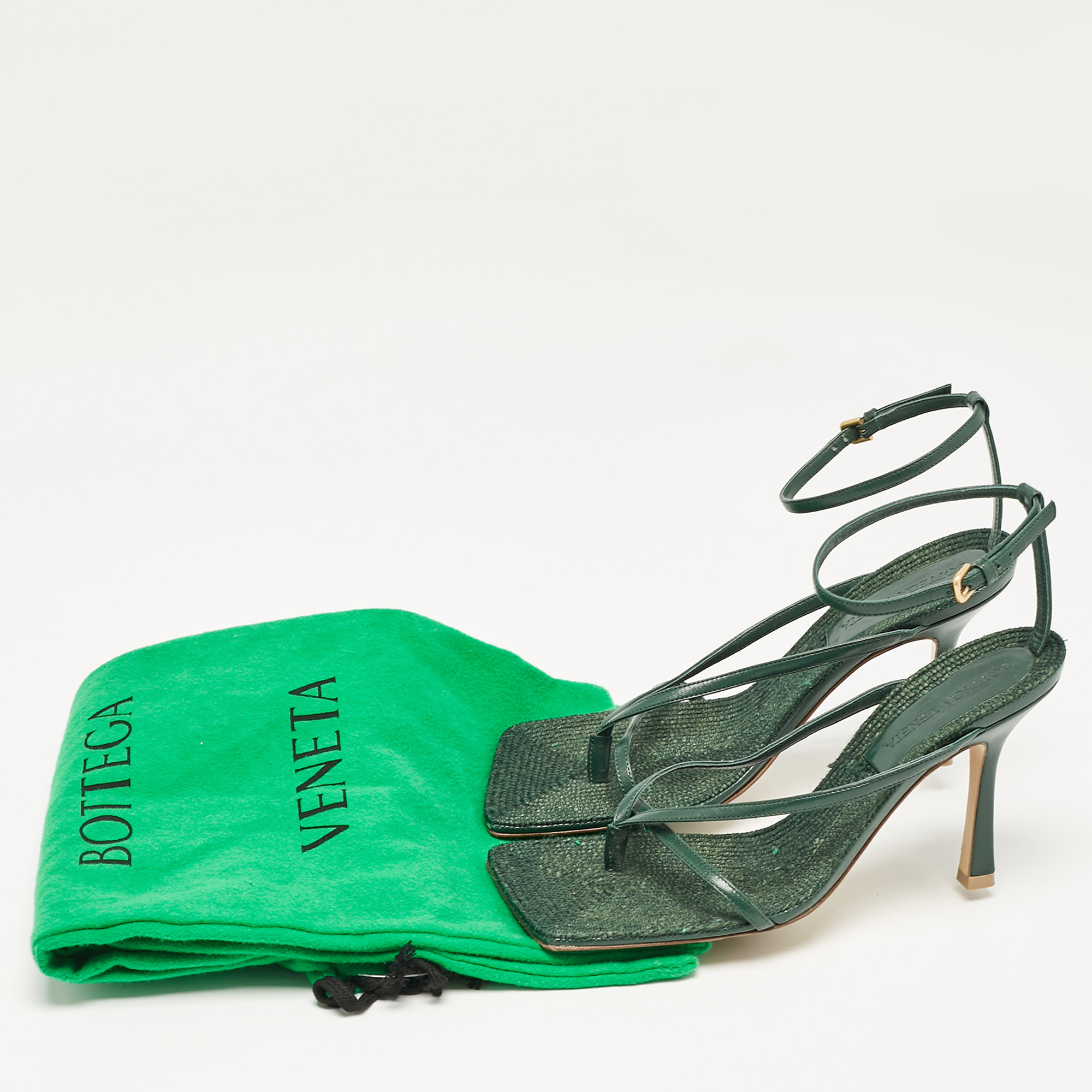 Bottega Veneta Green Leather Stretch Ankle Strap Sandals Size 37 