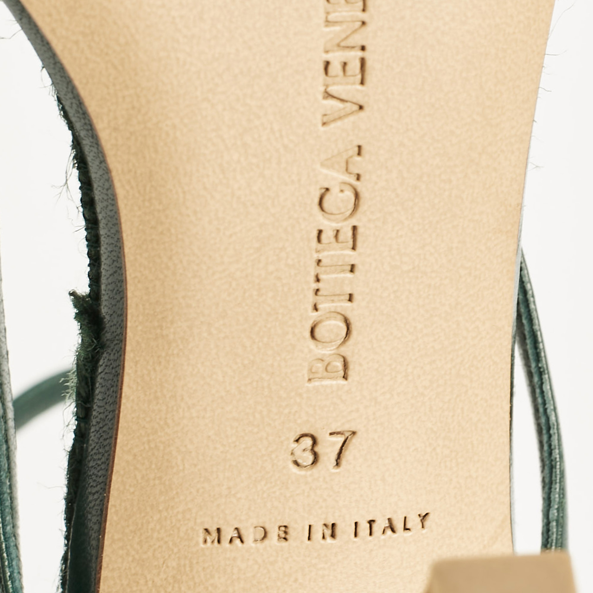 Bottega Veneta Green Leather Stretch Ankle Strap Sandals Size 37 