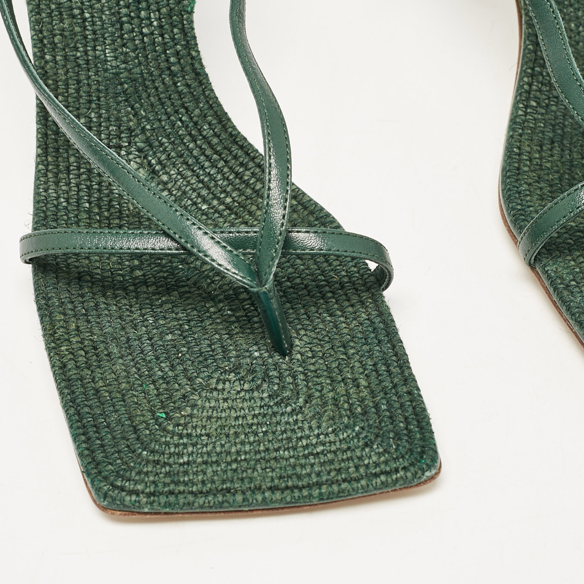 Bottega Veneta Green Leather Stretch Ankle Strap Sandals Size 37 