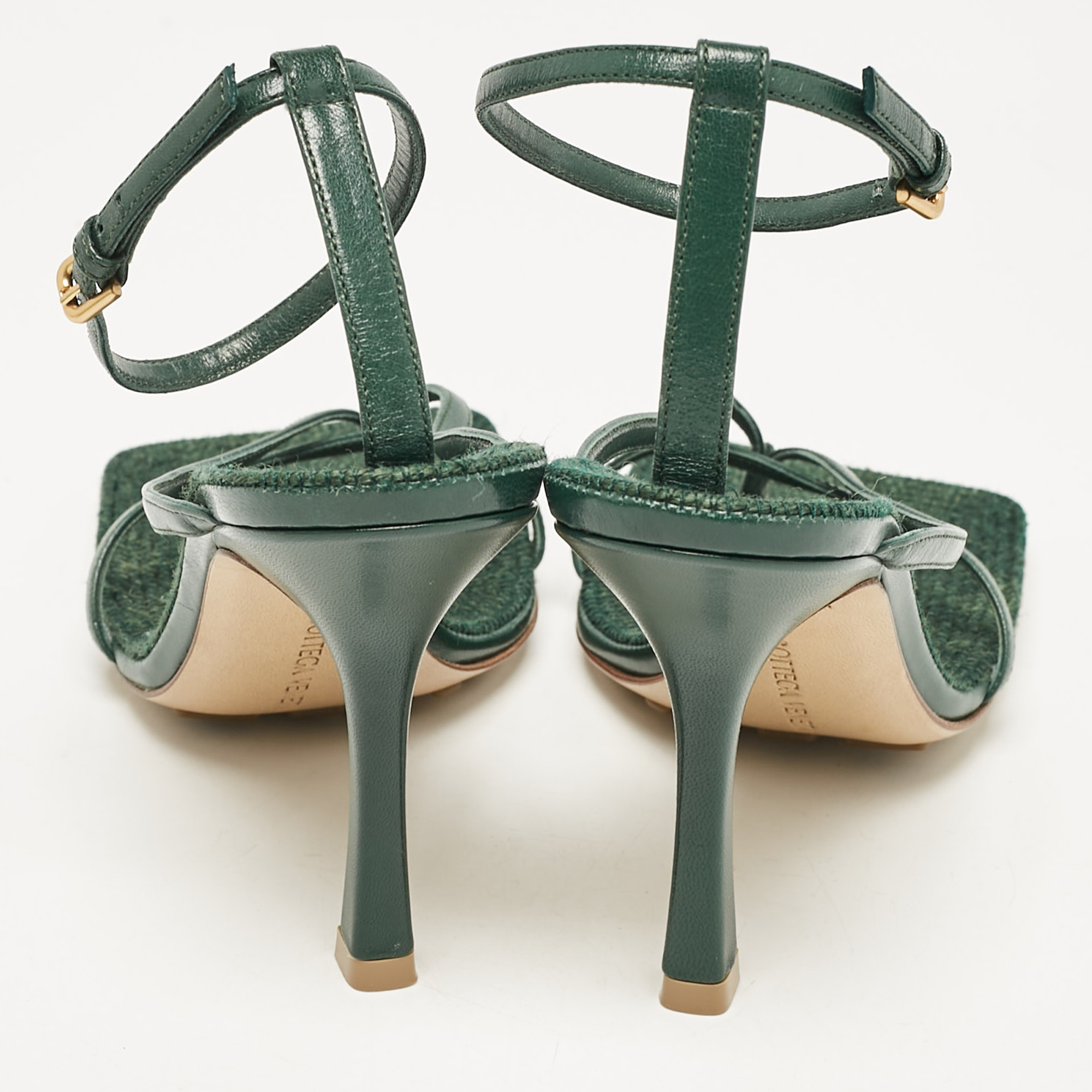 Bottega Veneta Green Leather Stretch Ankle Strap Sandals Size 37 