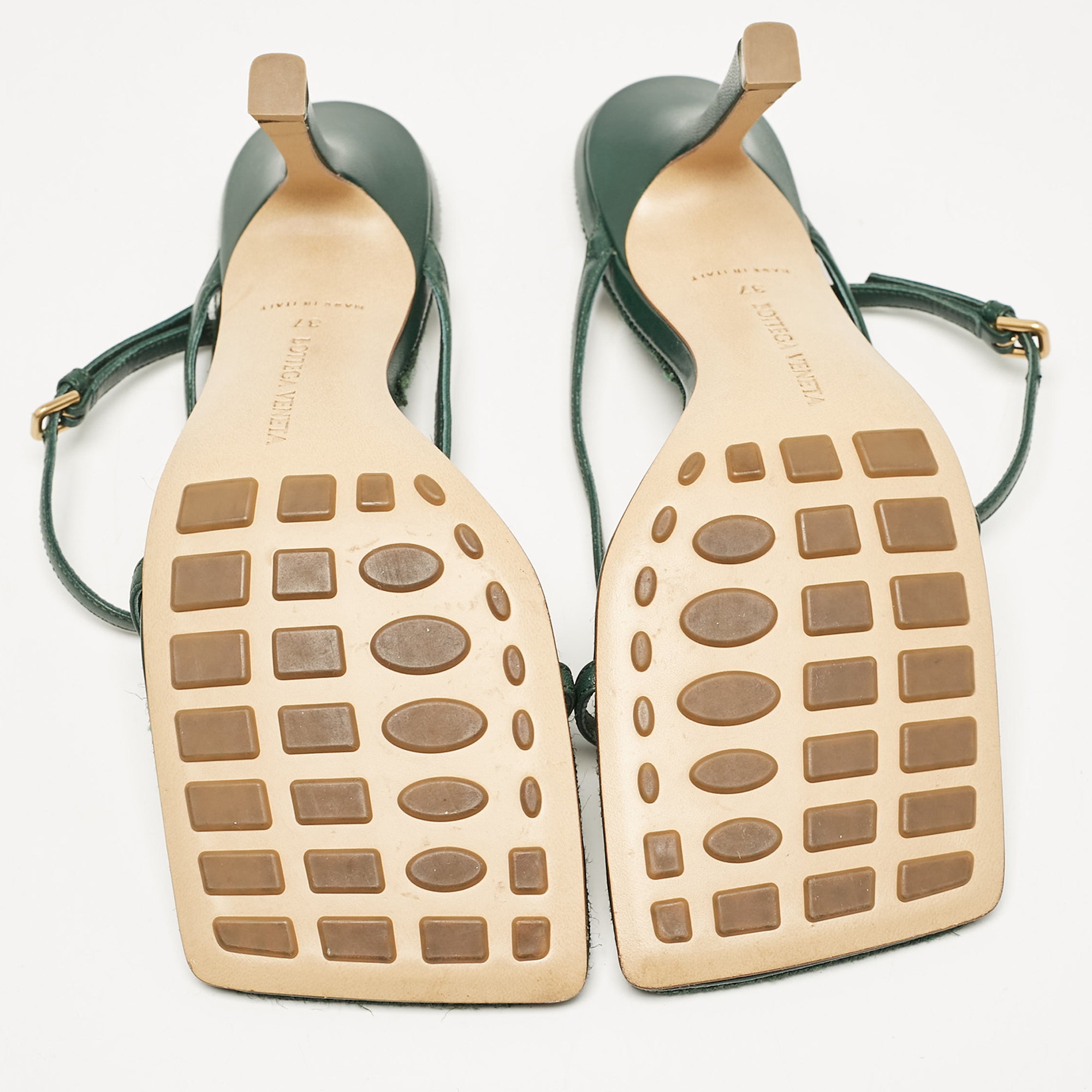 Bottega Veneta Green Leather Stretch Ankle Strap Sandals Size 37 