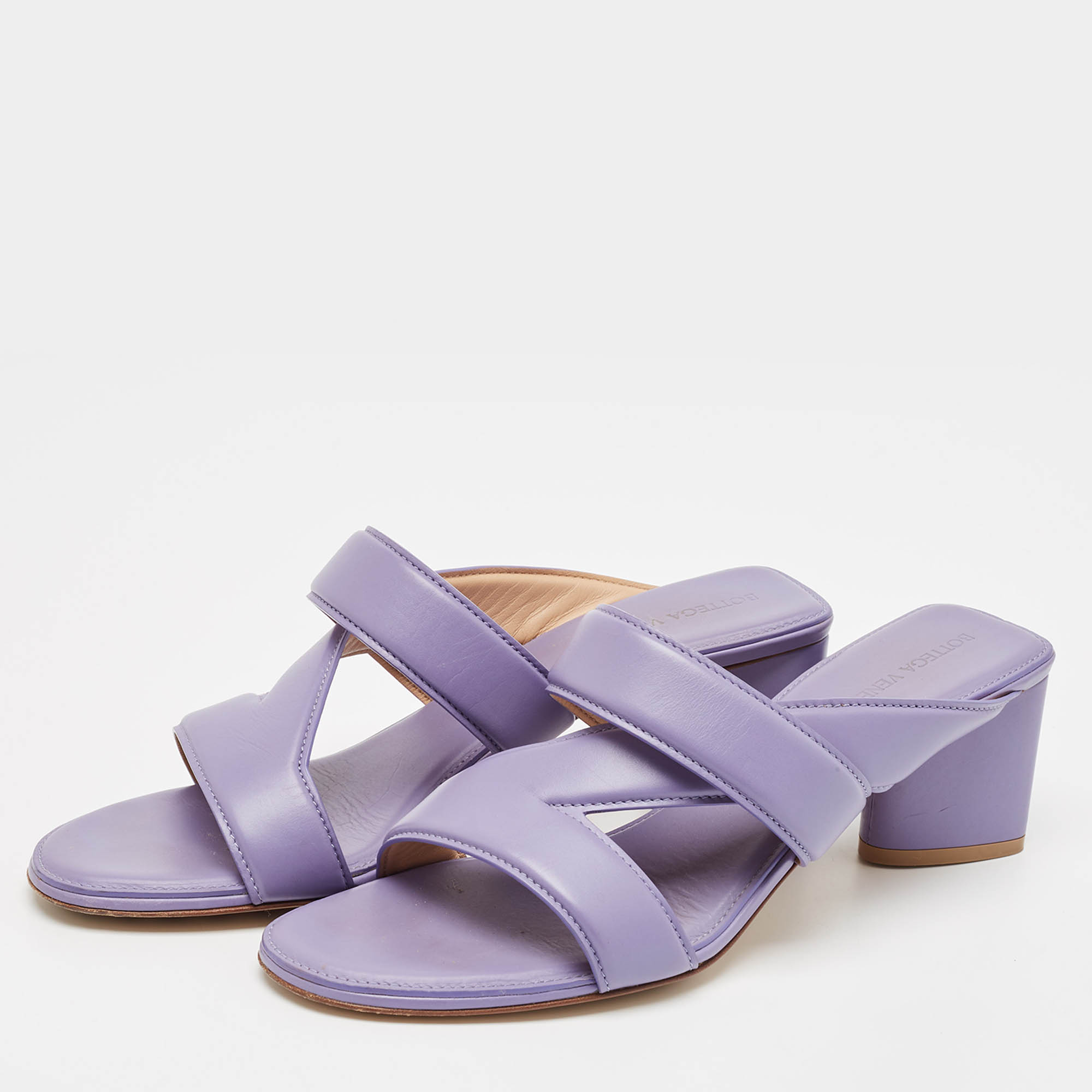 Bottega Veneta Lavender Leather The Band Slide Sandals Size 40 