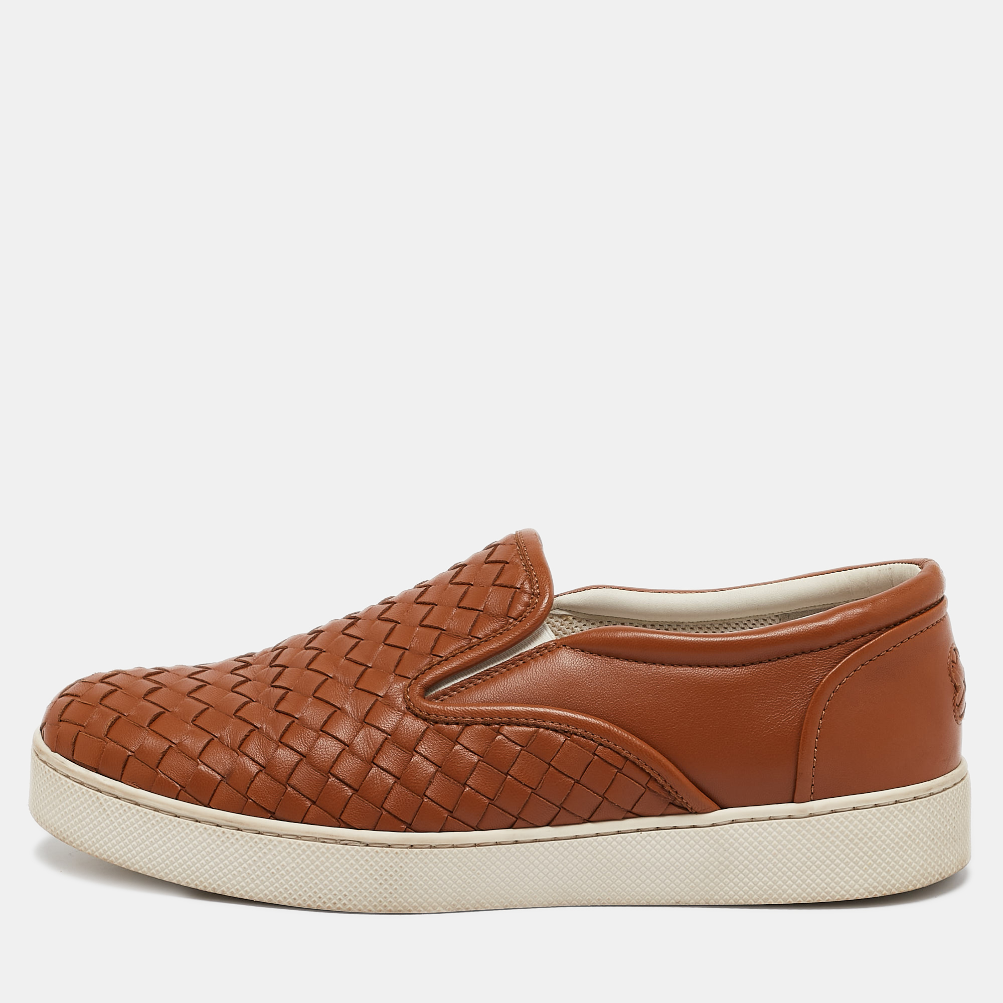 

Bottega Veneta Tan Intrecciato Leather Dodger Slip On Sneakers Size