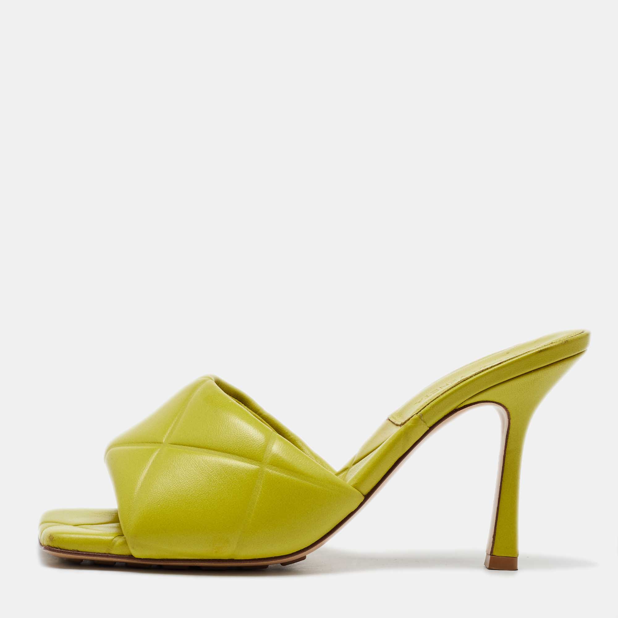 

Bottega Veneta Lime Yellow Leather Lido Slide Sandals Size