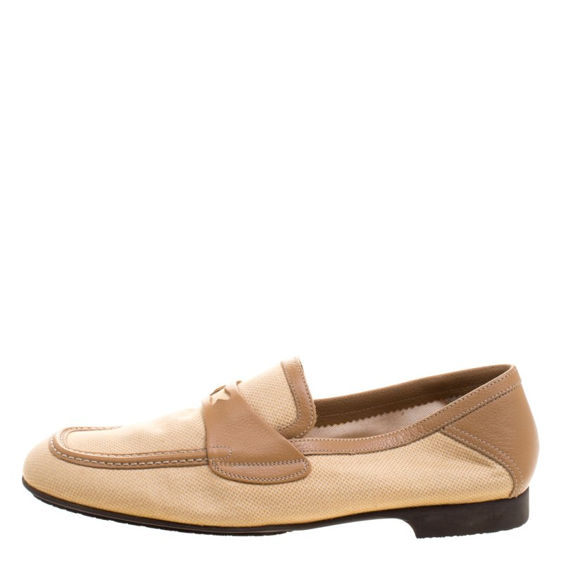 

Bottega Veneta Beige Fabric and Leather Trim Loafers Size
