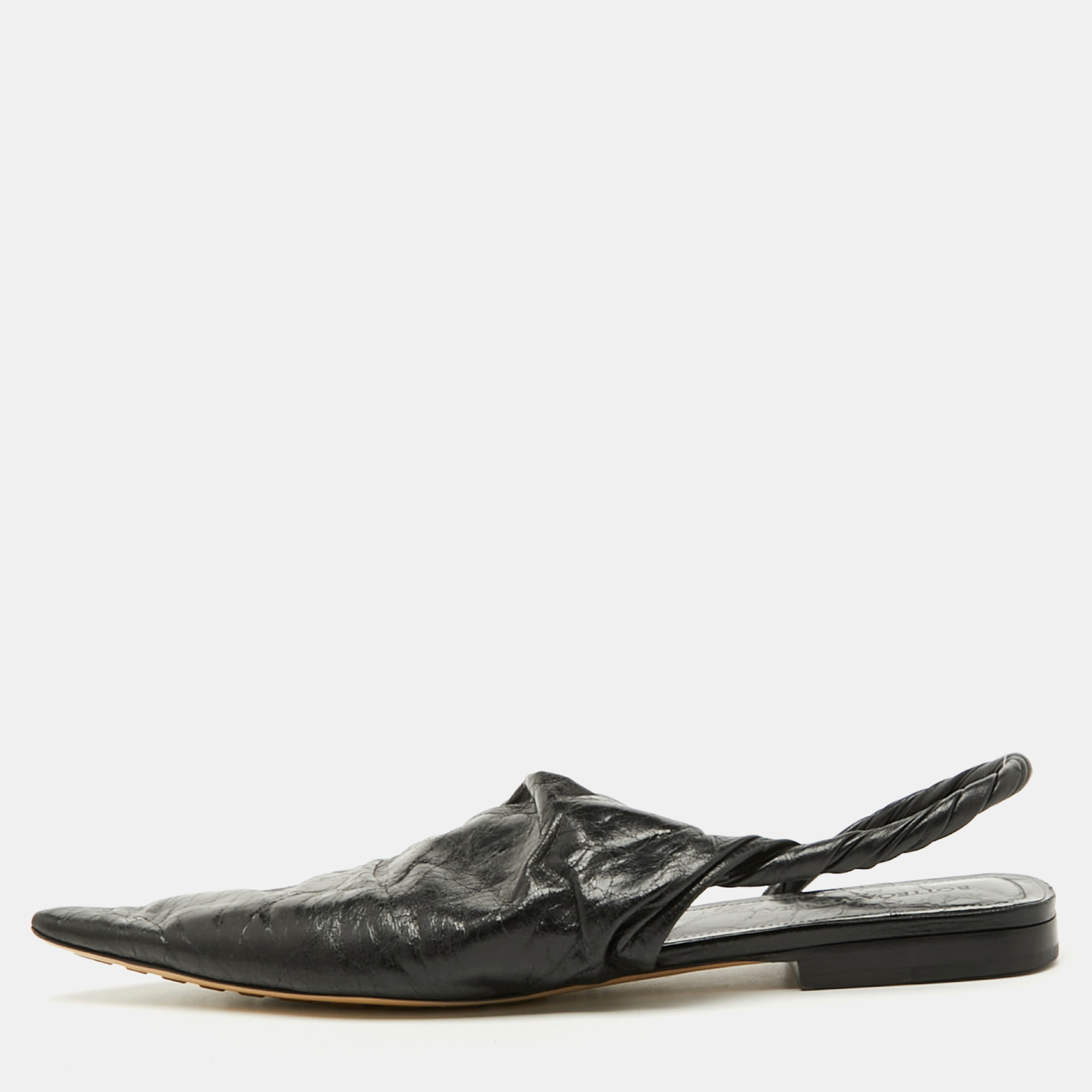 

Bottega Veneta Black Leather bv Point Slingback Flat Sandals Size