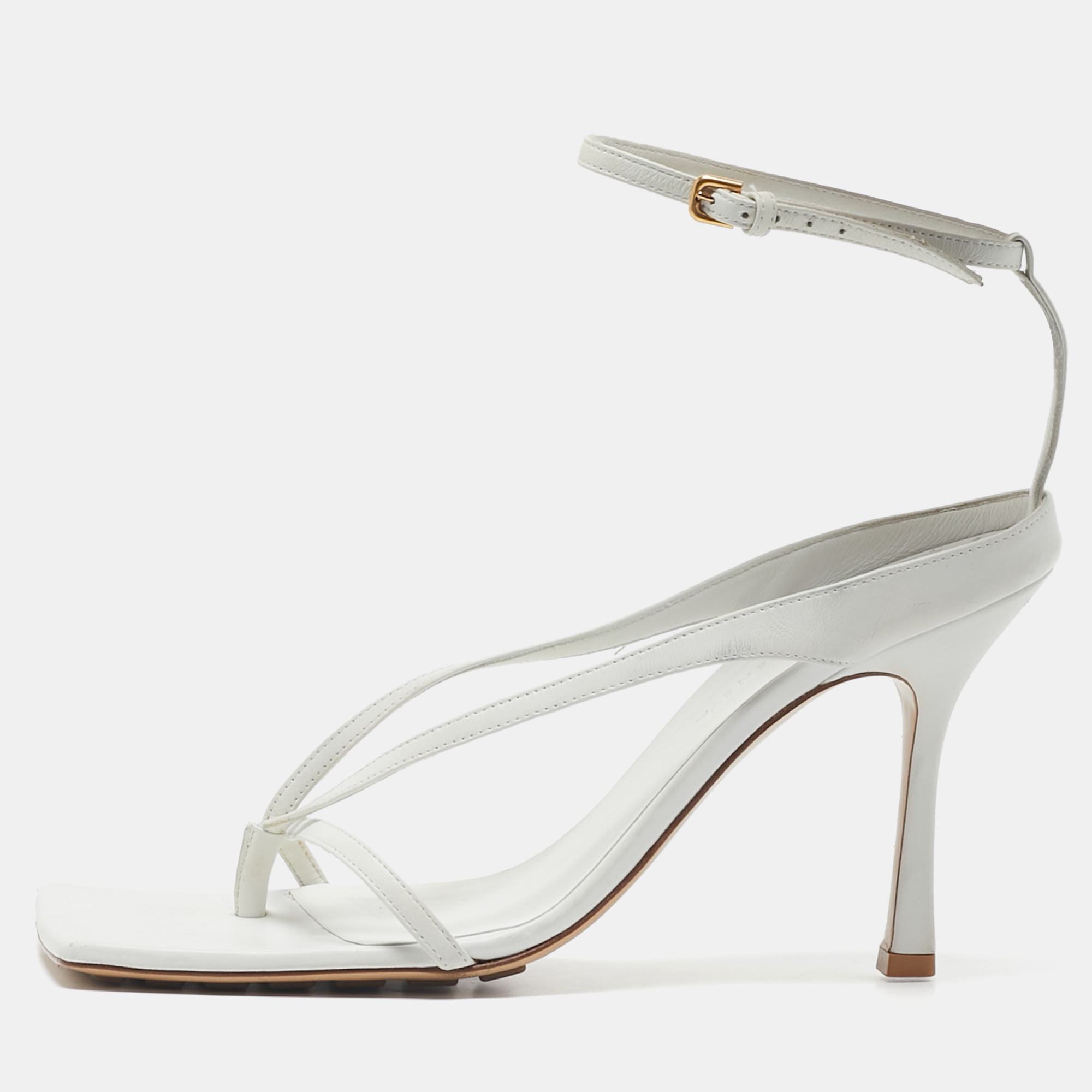 

Bottega Veneta White Leather Stretch Ankle Strap Sandals Size