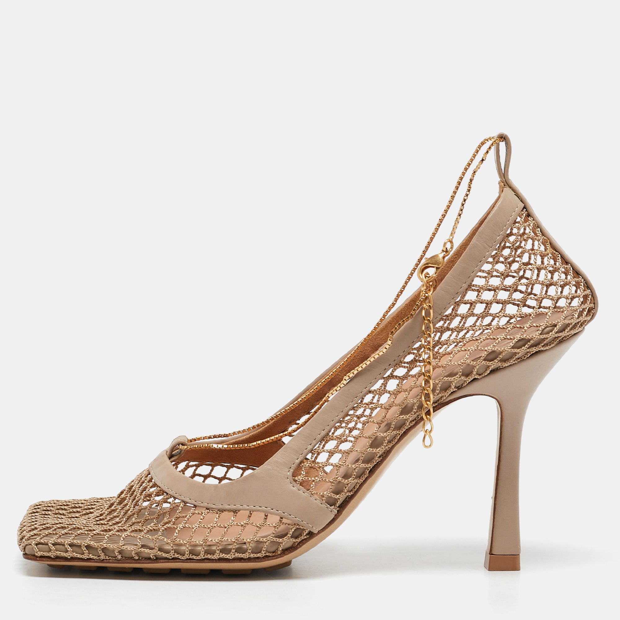 

Bottega Veneta Beige Mesh and Leather Chain Stretch Pumps Size