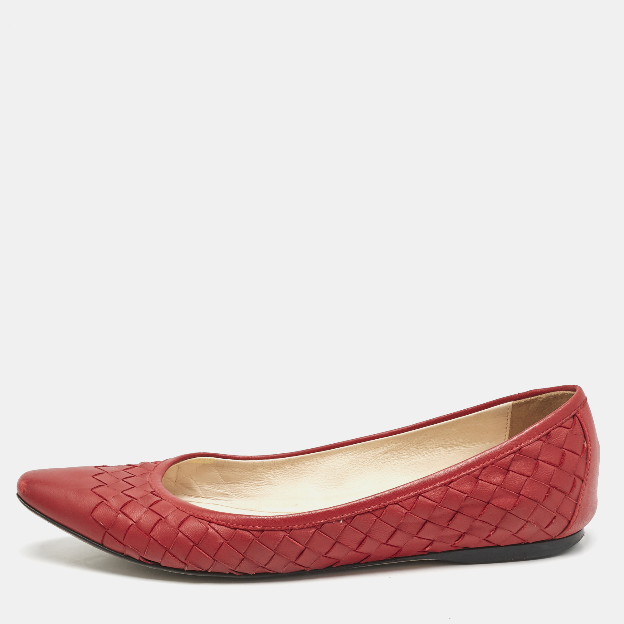 

Bottega Veneta Red Intrecciato Leather Ballet Flats Size