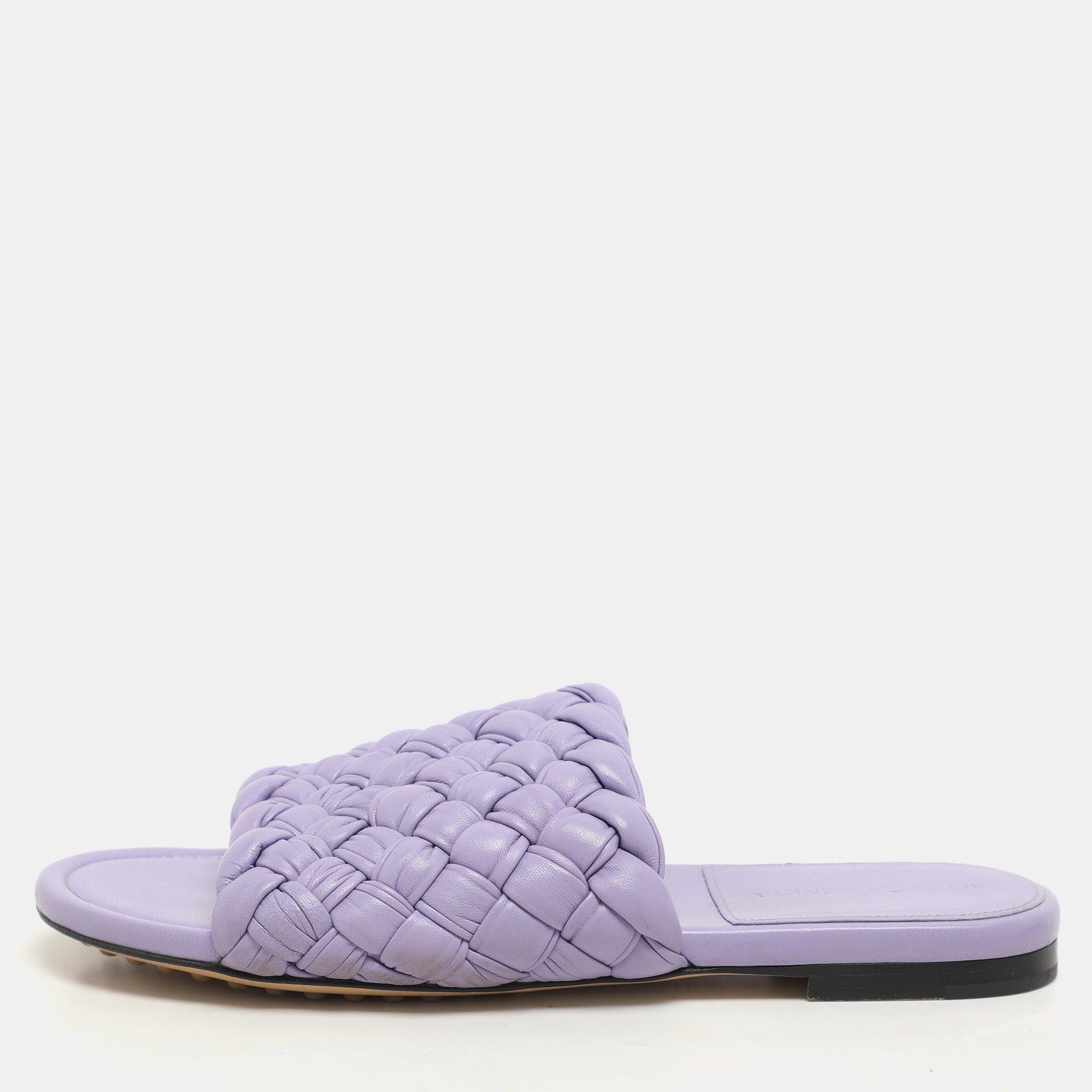 

Bottega Veneta Purple Intrecciato Leather Slide Sandals Size