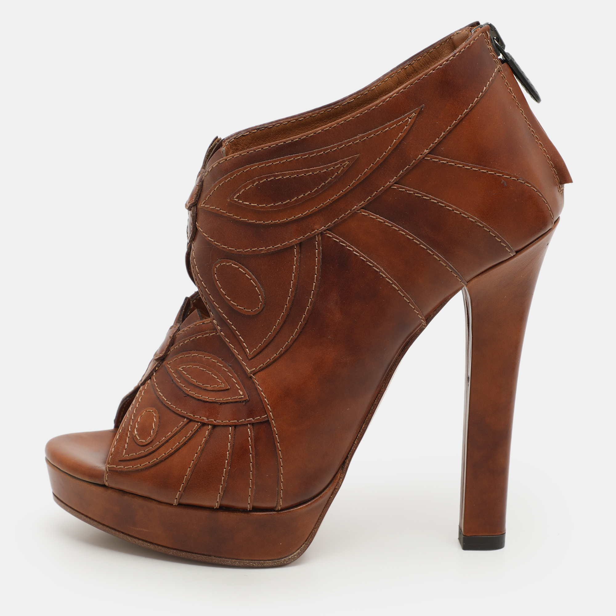 

Bottega Veneta Brown Leather Open Toe Booties Size