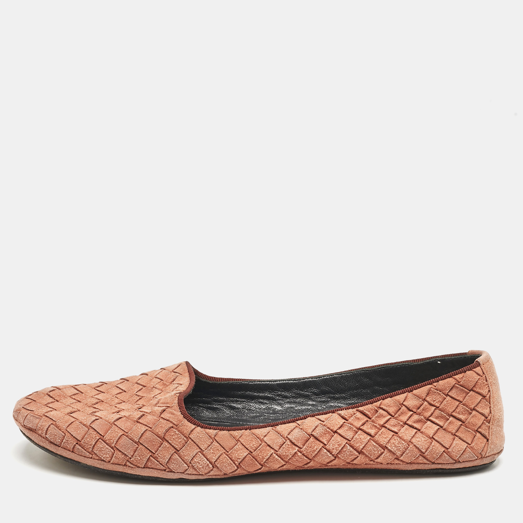 

Bottega Veneta Pink Intrecciato Suede Ballet Flats Size