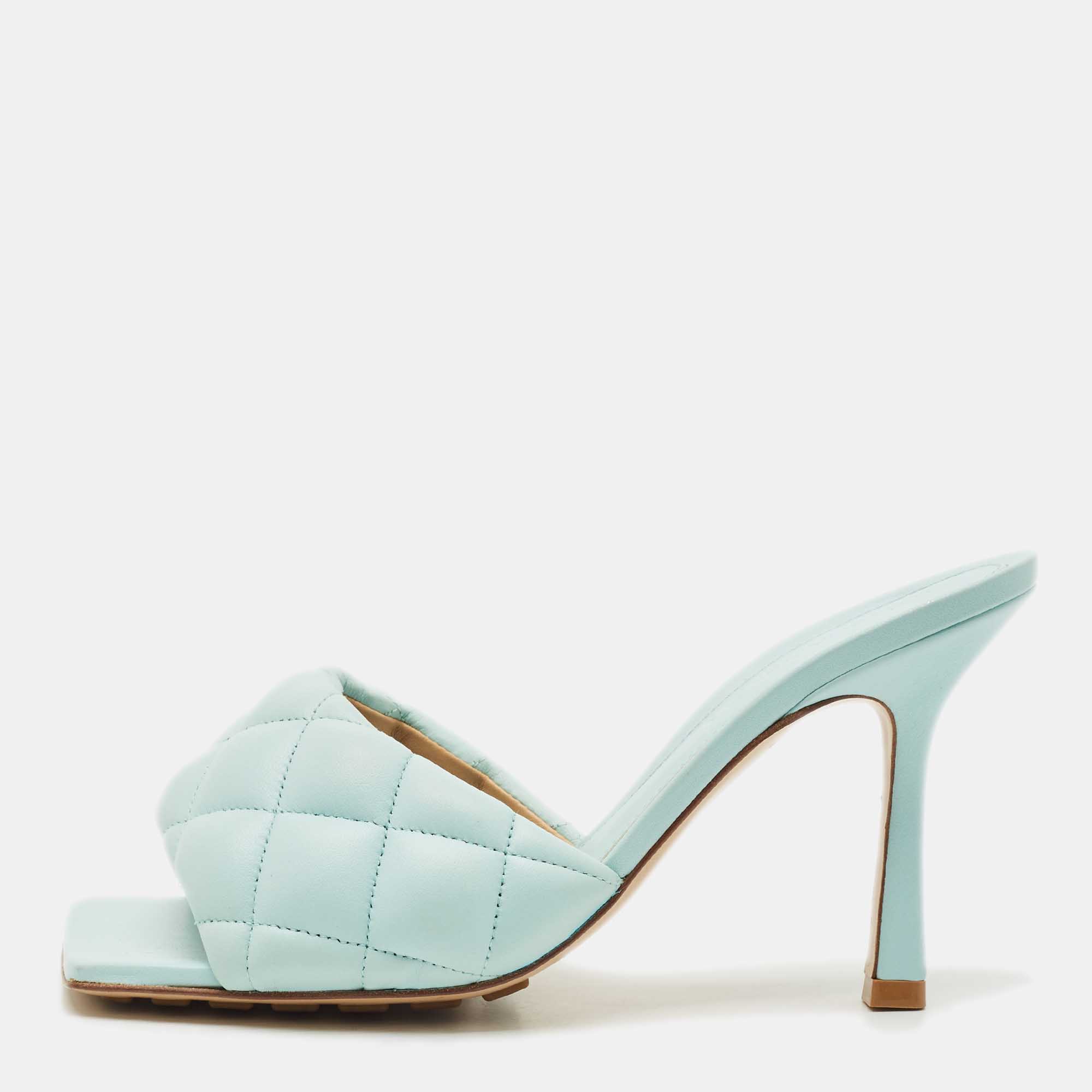 

Bottega Veneta Light Blue Quilted Leather Lido Slide Sandals Size