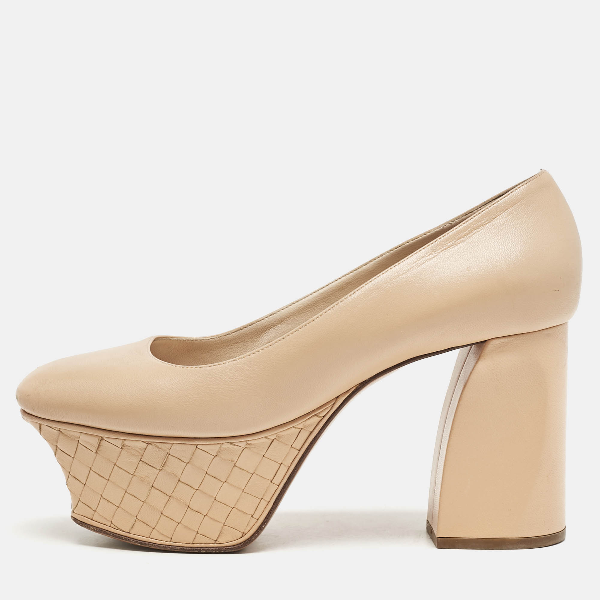 

Bottega Veneta Beige Leather Intrecciato Platform Pumps Size