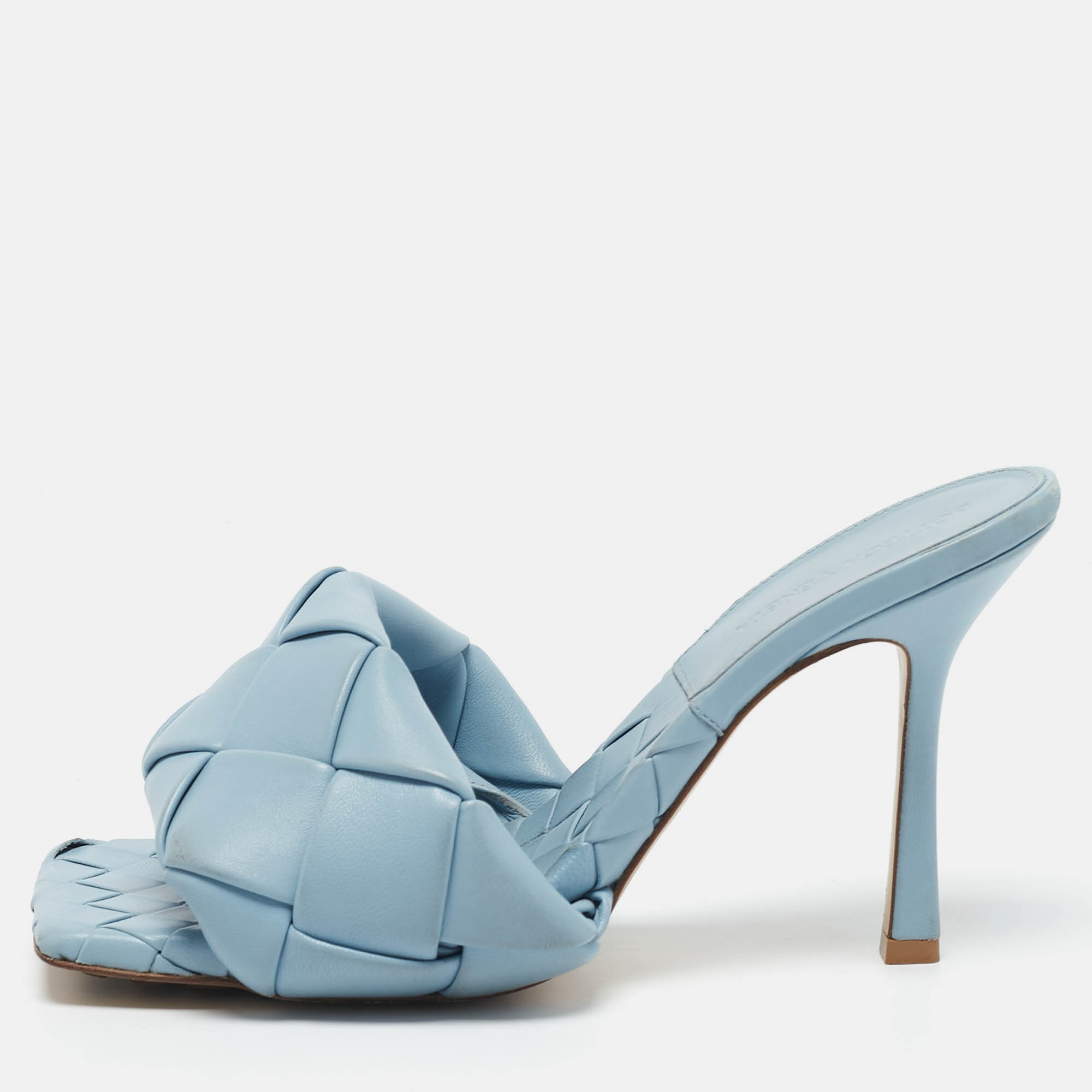 

Bottega Veneta Blue Leather Lido Slide Sandals Size