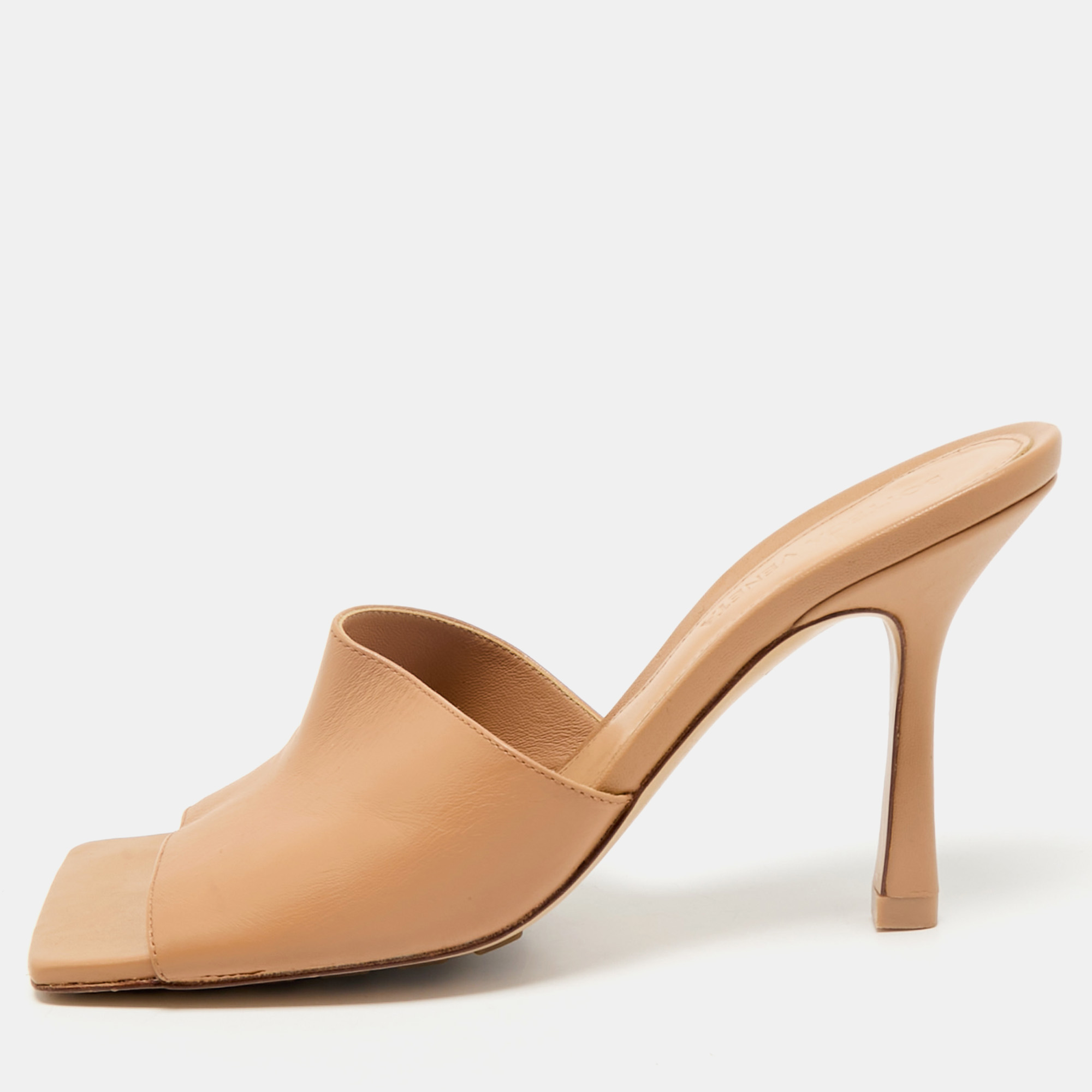 

Bottega Veneta Light Brown Leather Stretch Slide Sandals Size