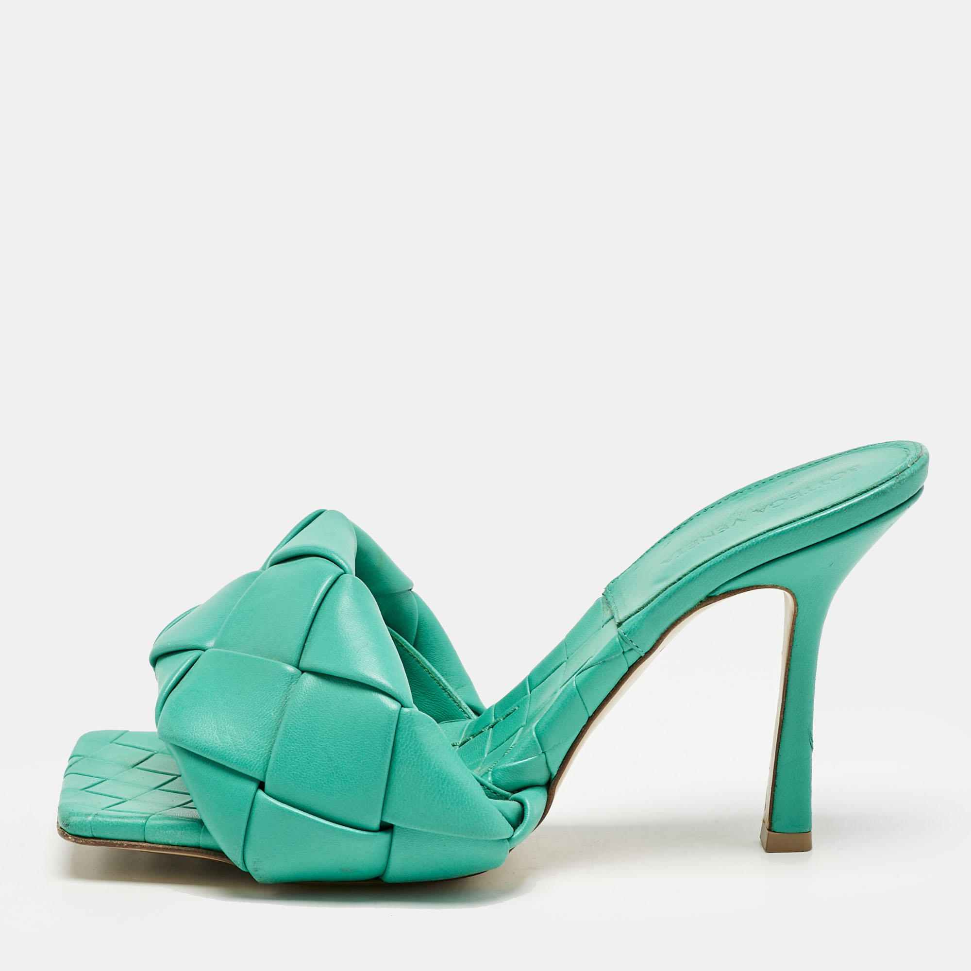 

Bottega Veneta Blue Leather Lido Slide Sandals Size