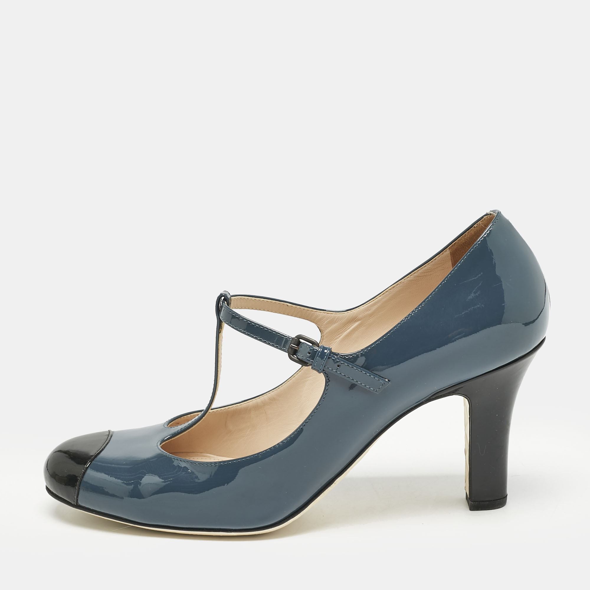 

Bottega Veneta Blue/Black Patent Leather Mary Jane Pumps Size