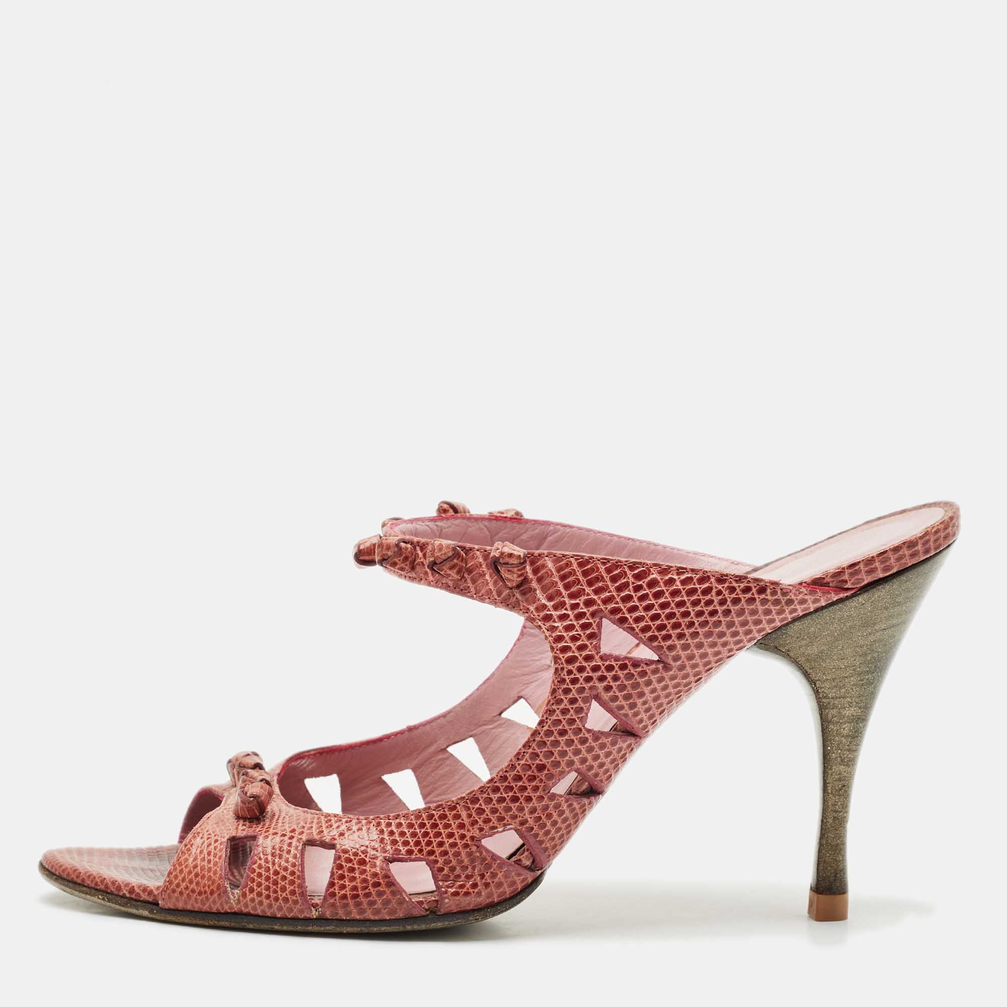 

Bottega Veneta Burgundy Lizard Knotted Slide Sandals Size