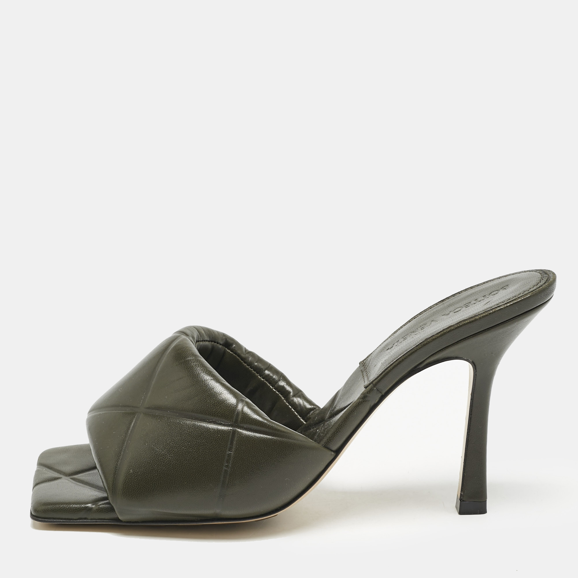 

Bottega Veneta Olive Green Leather Lido Slide Sandals Size