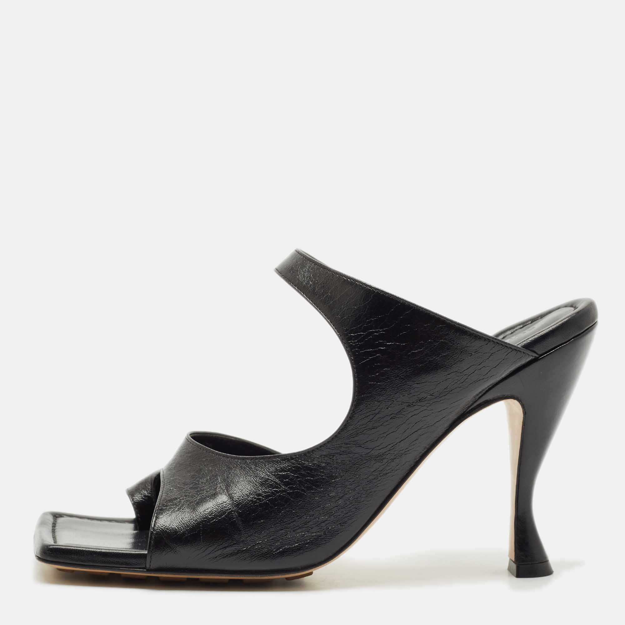 

Bottega Veneta Black Leather Cutout Mules Size