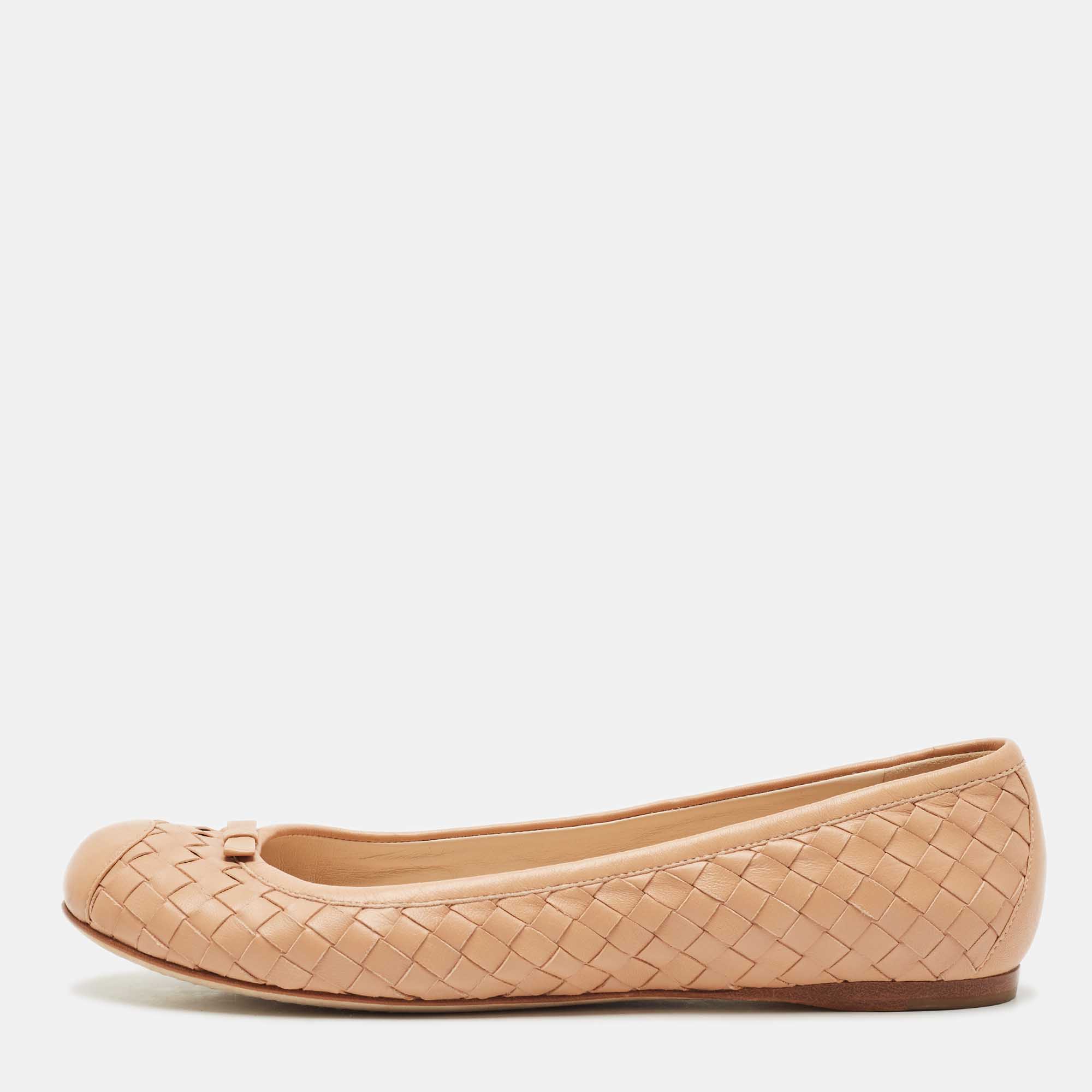

Bottega Veneta Beige Intrecciato Leather Ballet Flats Size
