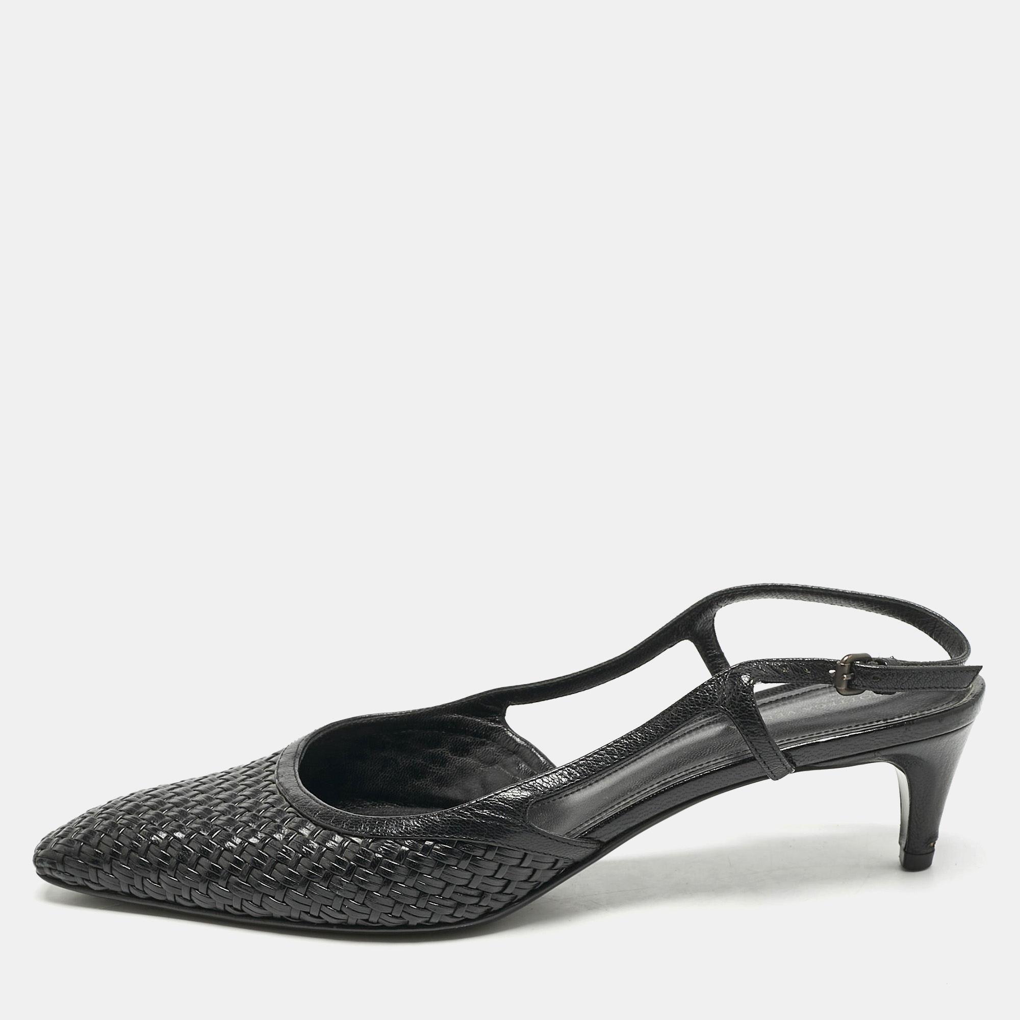 

Bottega Veneta Black Intrecciato Leather Slingback Pumps Size