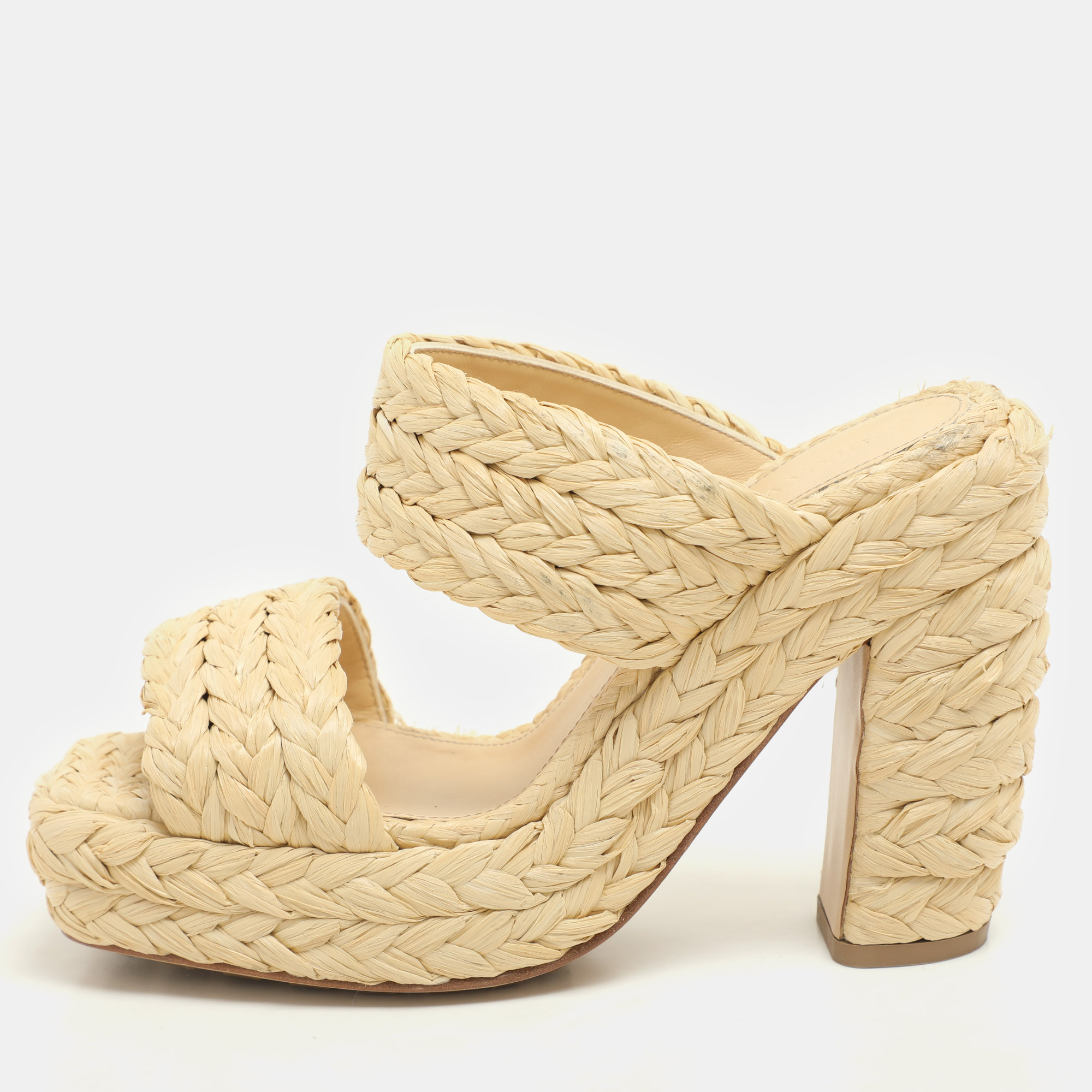 

Bottega Veneta Beige Raffia Platform Slide Sandals Size