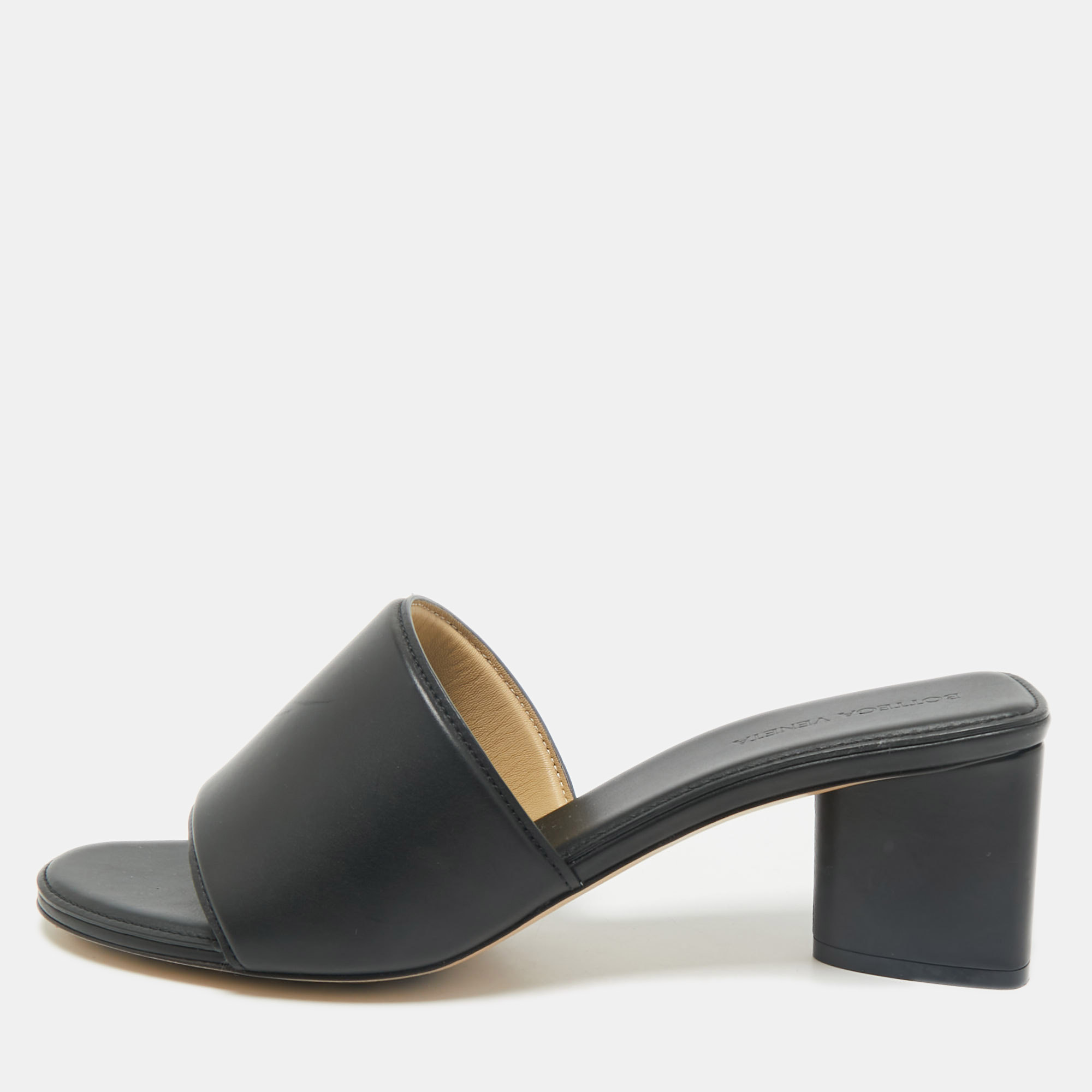 

Bottega Veneta Black Leather Block Heel Sandals Size