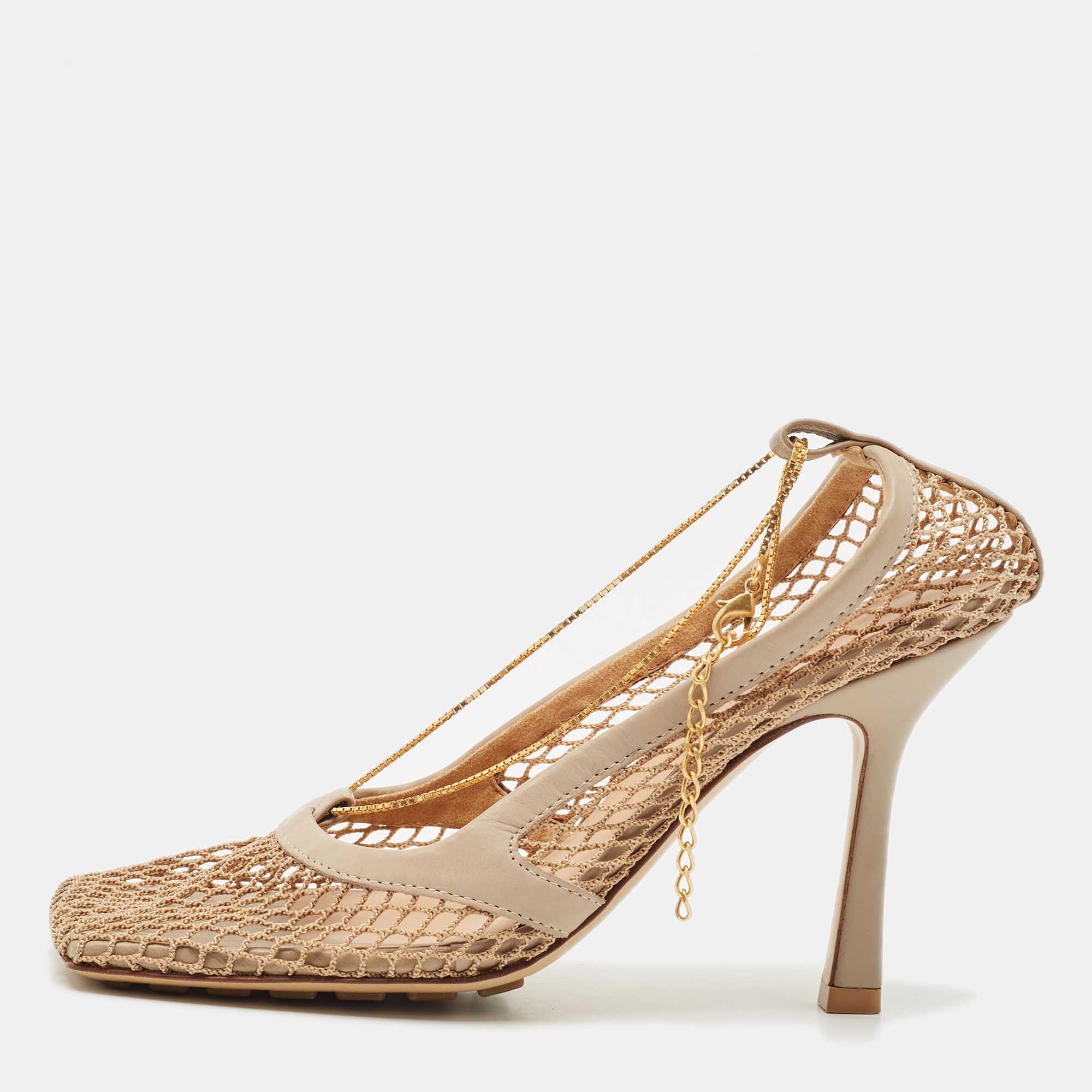 

Bottega Veneta Beige Leather and Mesh Strech Pumps Size