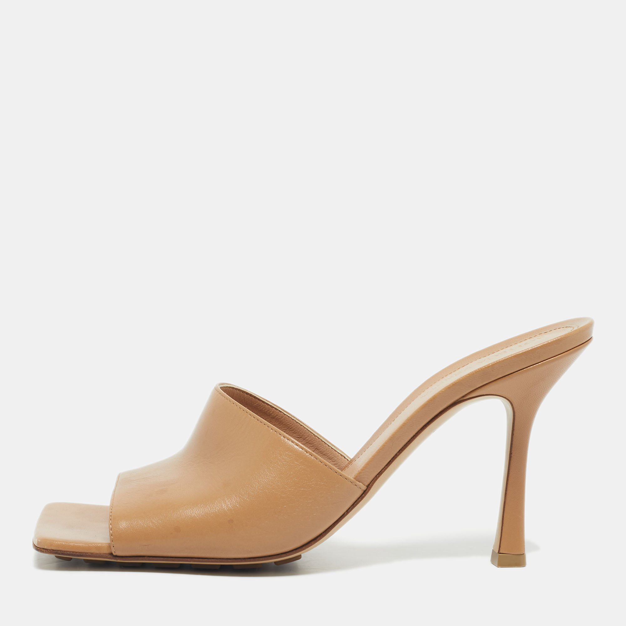 

Bottega Veneta Beige Leather Square Open Toe Slide Sandals Size, Brown