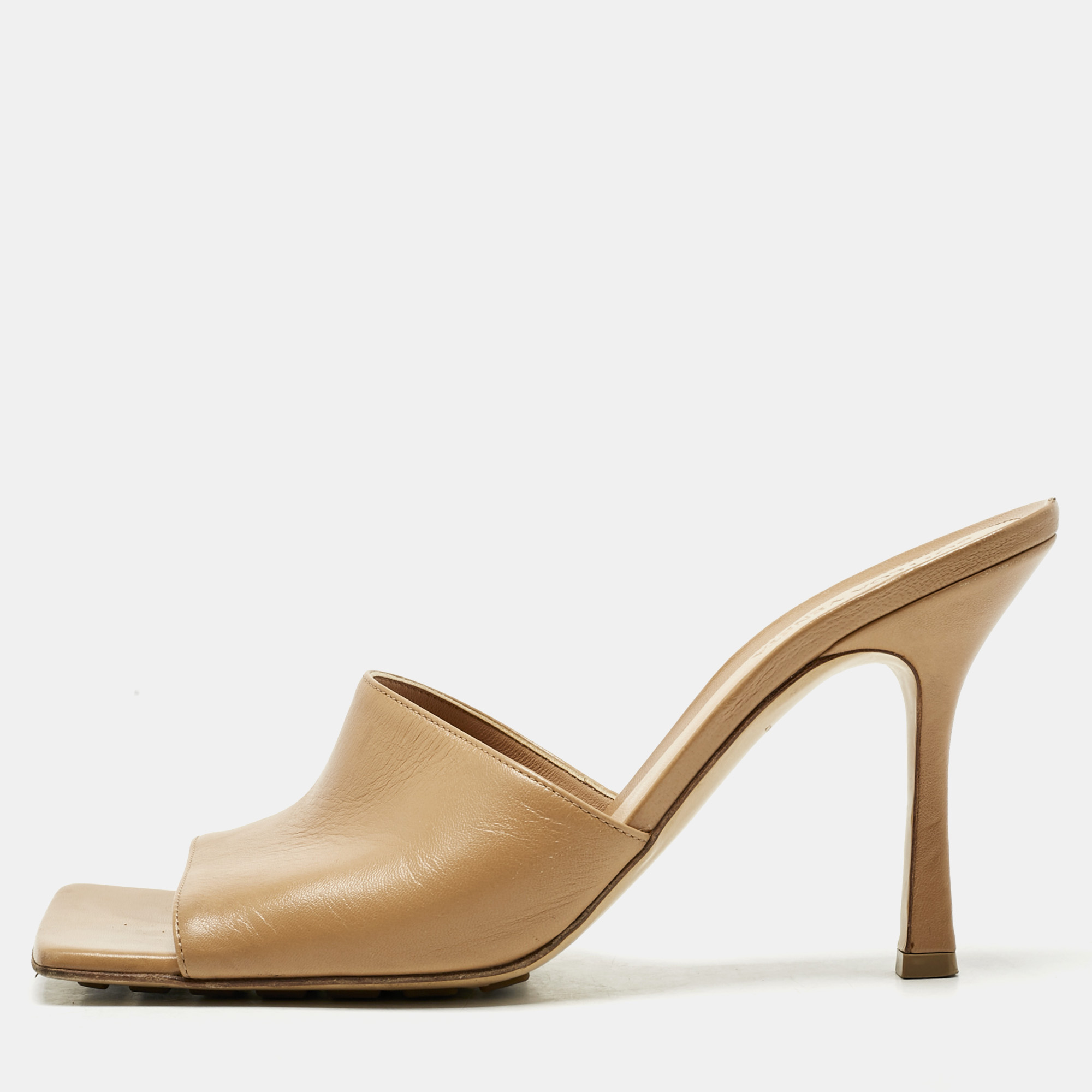 

Bottega Veneta Beige Leather Stretch Slide Sandals Size
