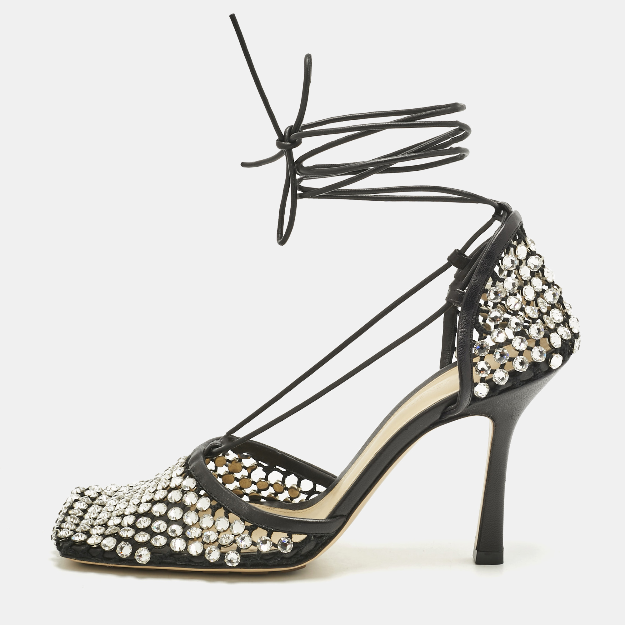 

Bottega Veneta Black Crystal Embellished Mesh Sparkle Stretch Sandals Size