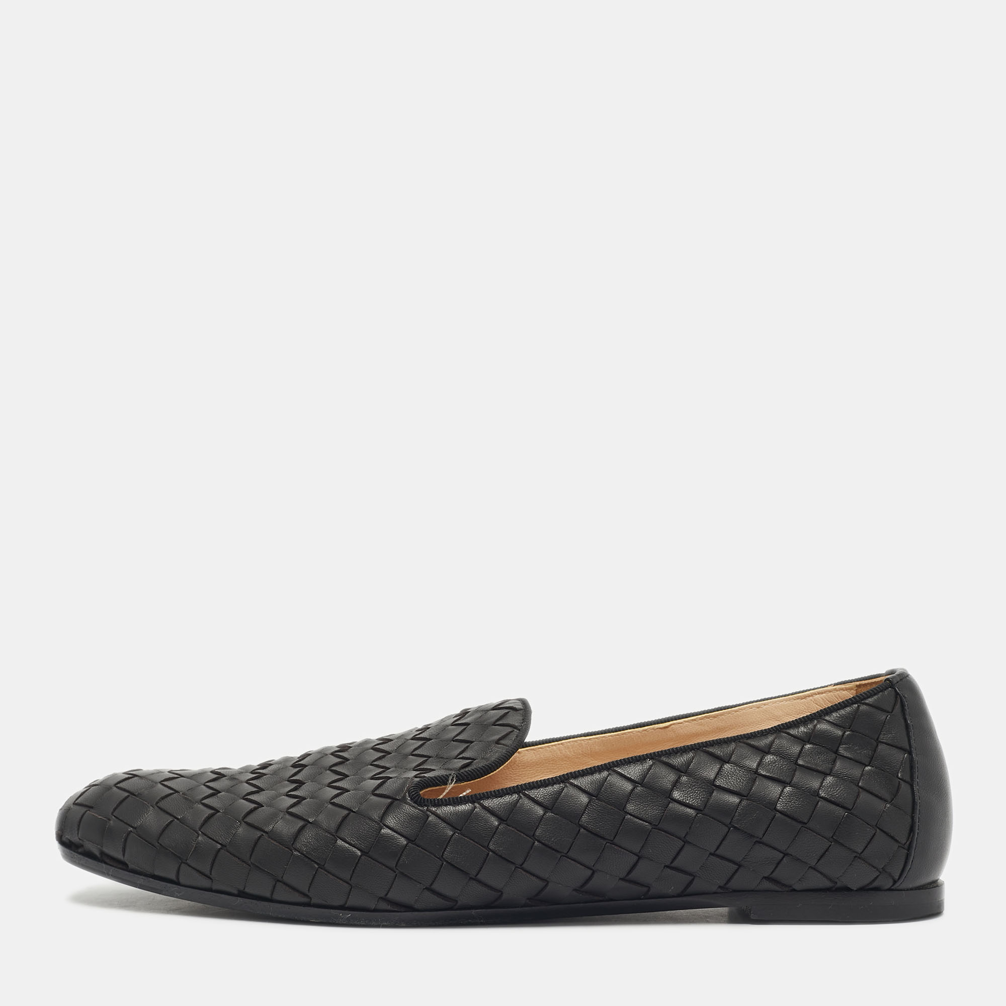 

Bottega Veneta Black Intrecciato Leather Smoking Slippers Size