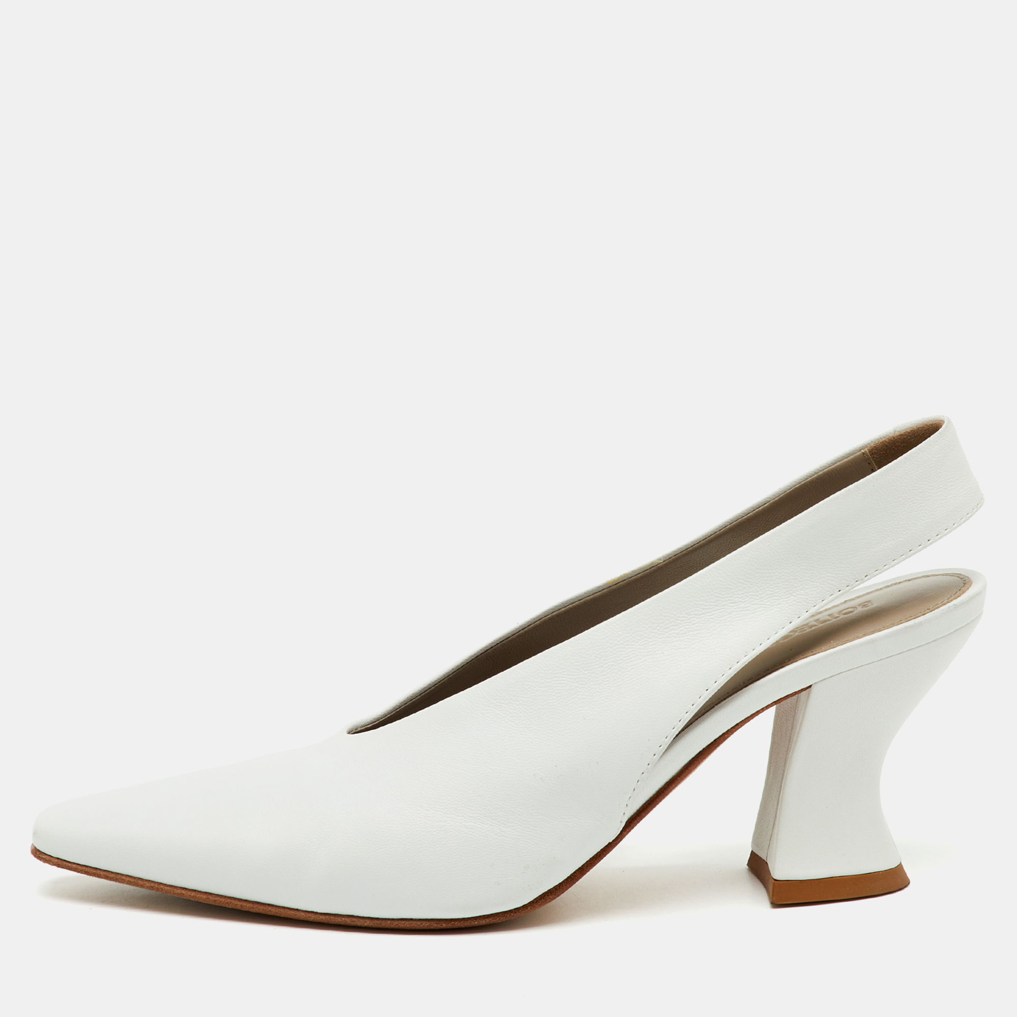 

Bottega Veneta White Leather Almond Shape Slingback Pumps Size