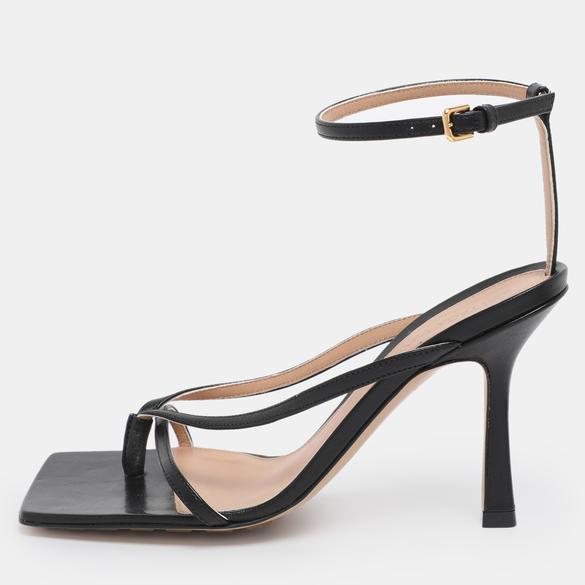 

Bottega Veneta Black Leather Stretch Ankle Strap Sandals Size