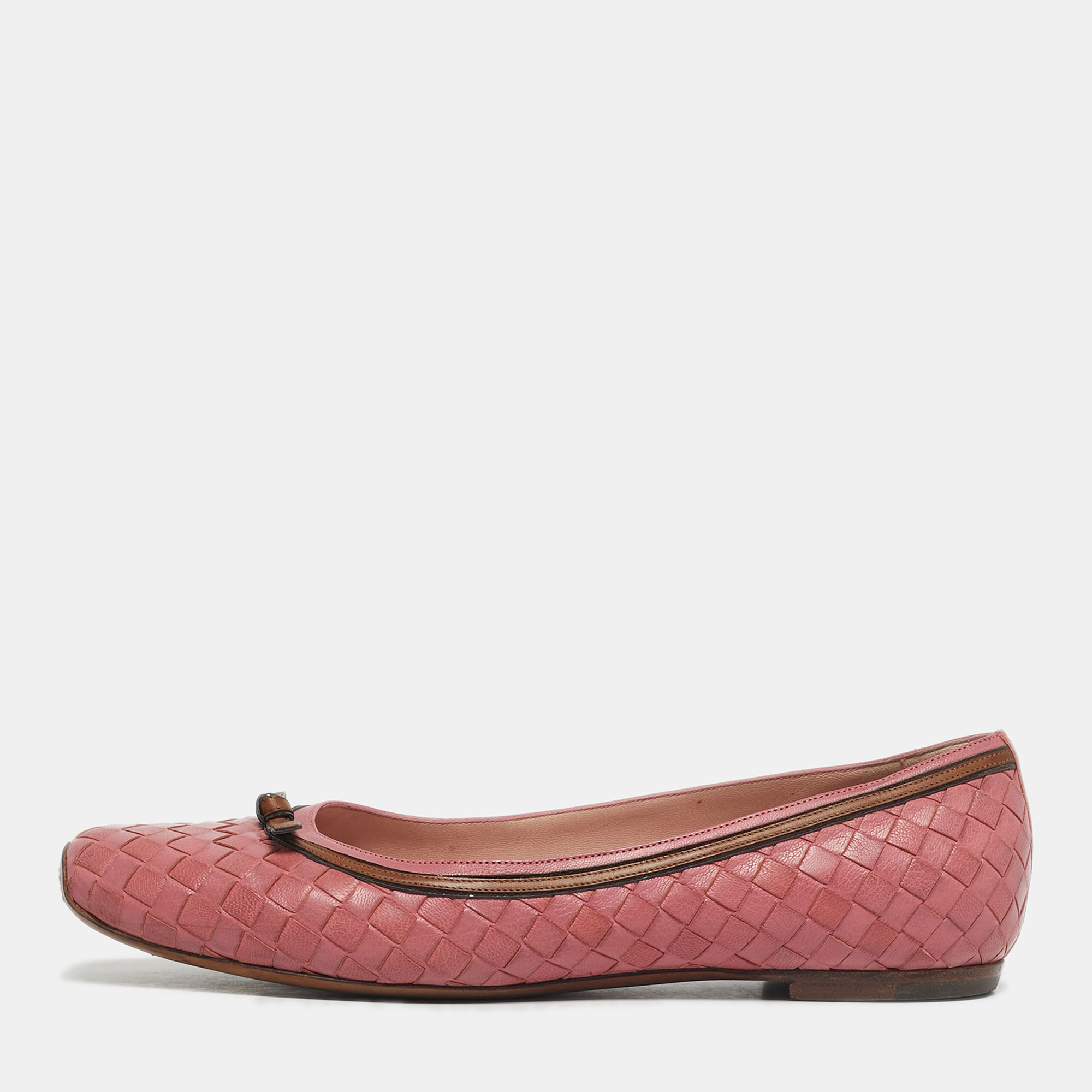Pre-owned Bottega Veneta Pink Intrecciato Leather Ballet Flats Size 39.5