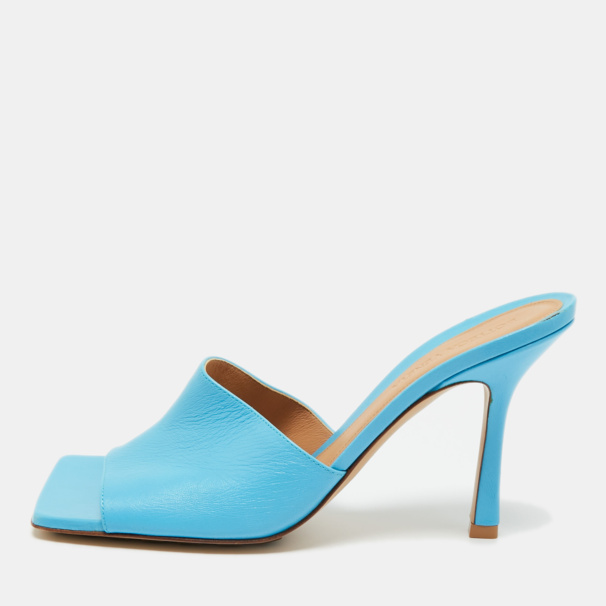 

Bottega Veneta Blue Leather Stretch Slide Sandals Size