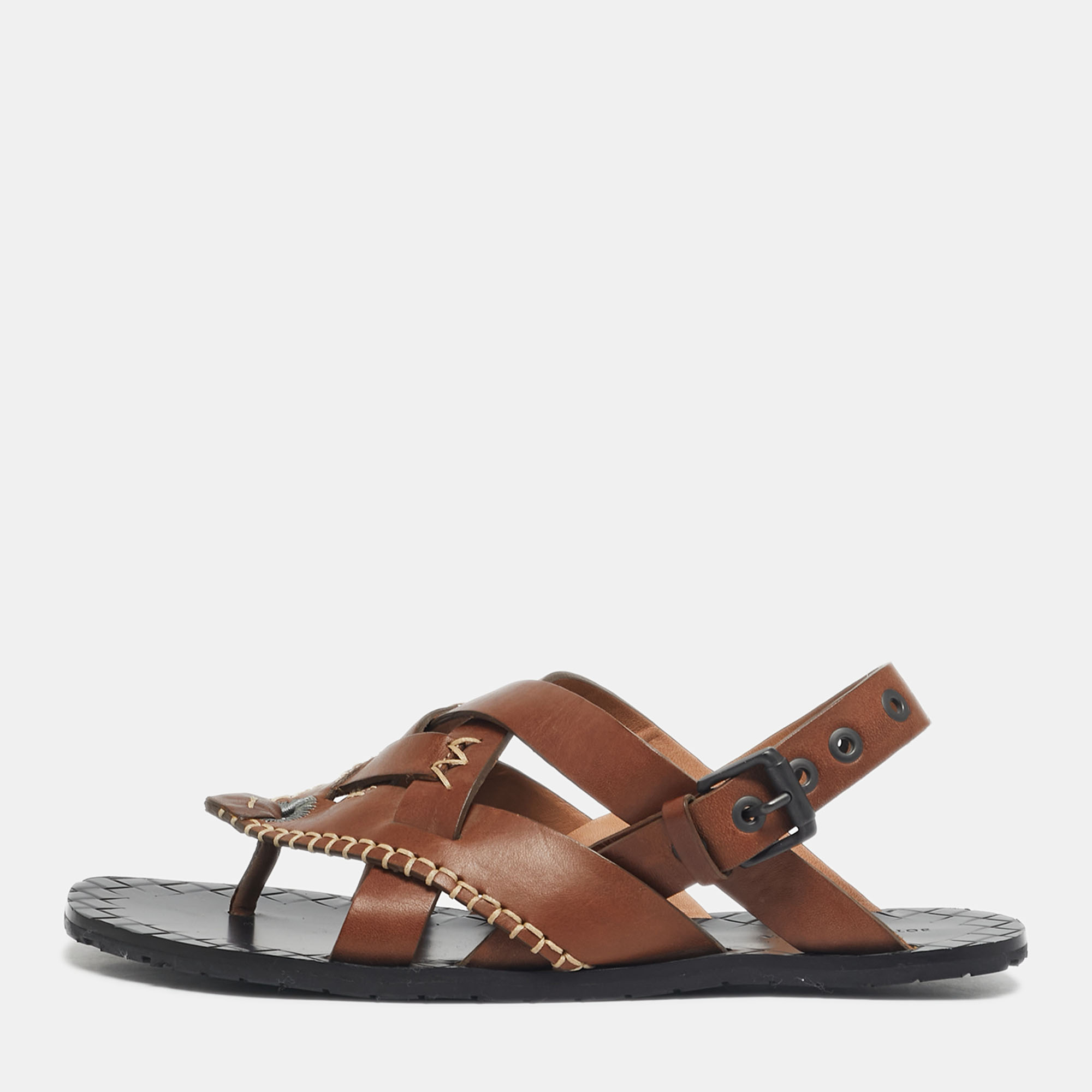 

Bottega Veneta Brown Leather Thong Slingback Flat Sandal Size