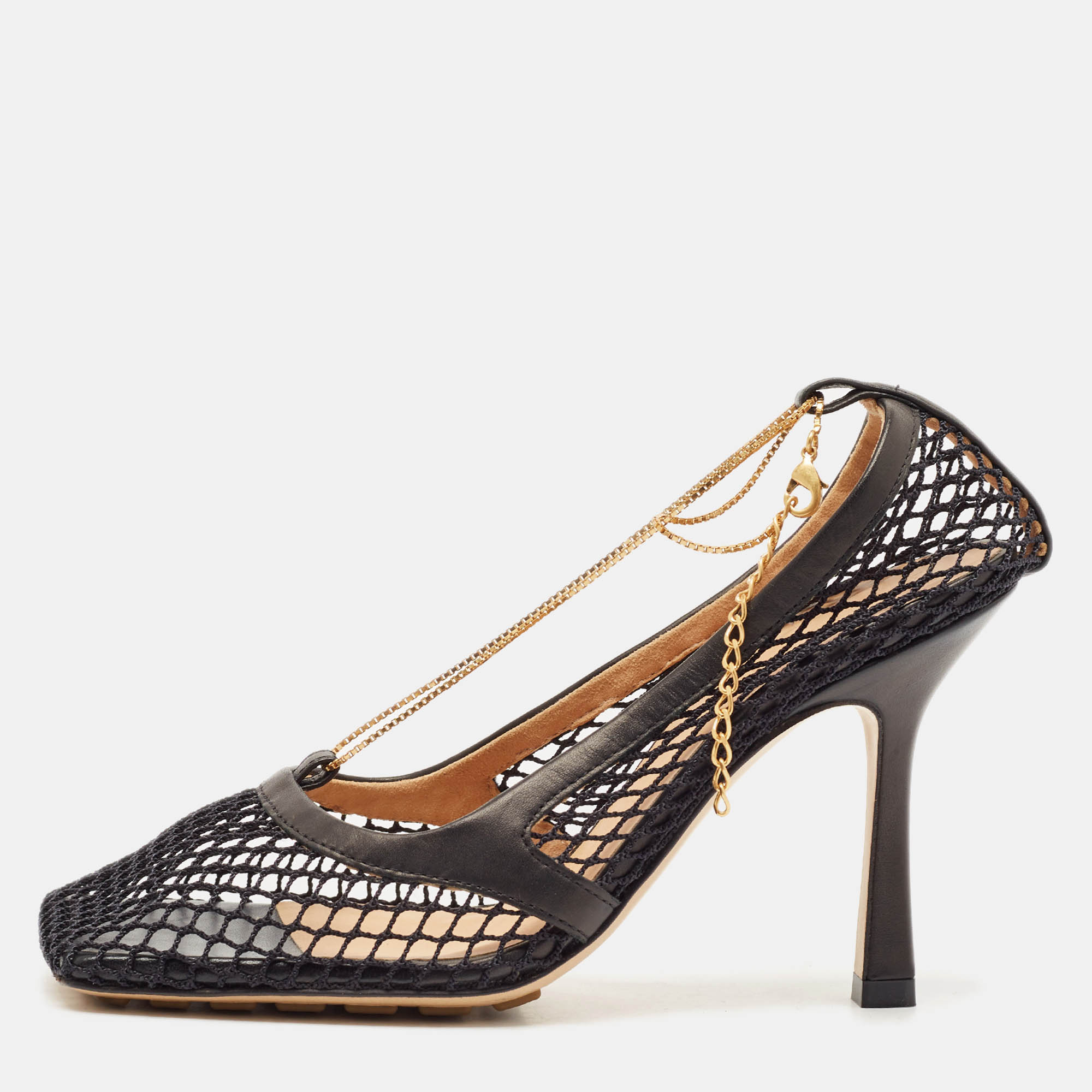 Pre-owned Bottega Veneta Black Leather And Mesh Stretch Pumps Size 39.5