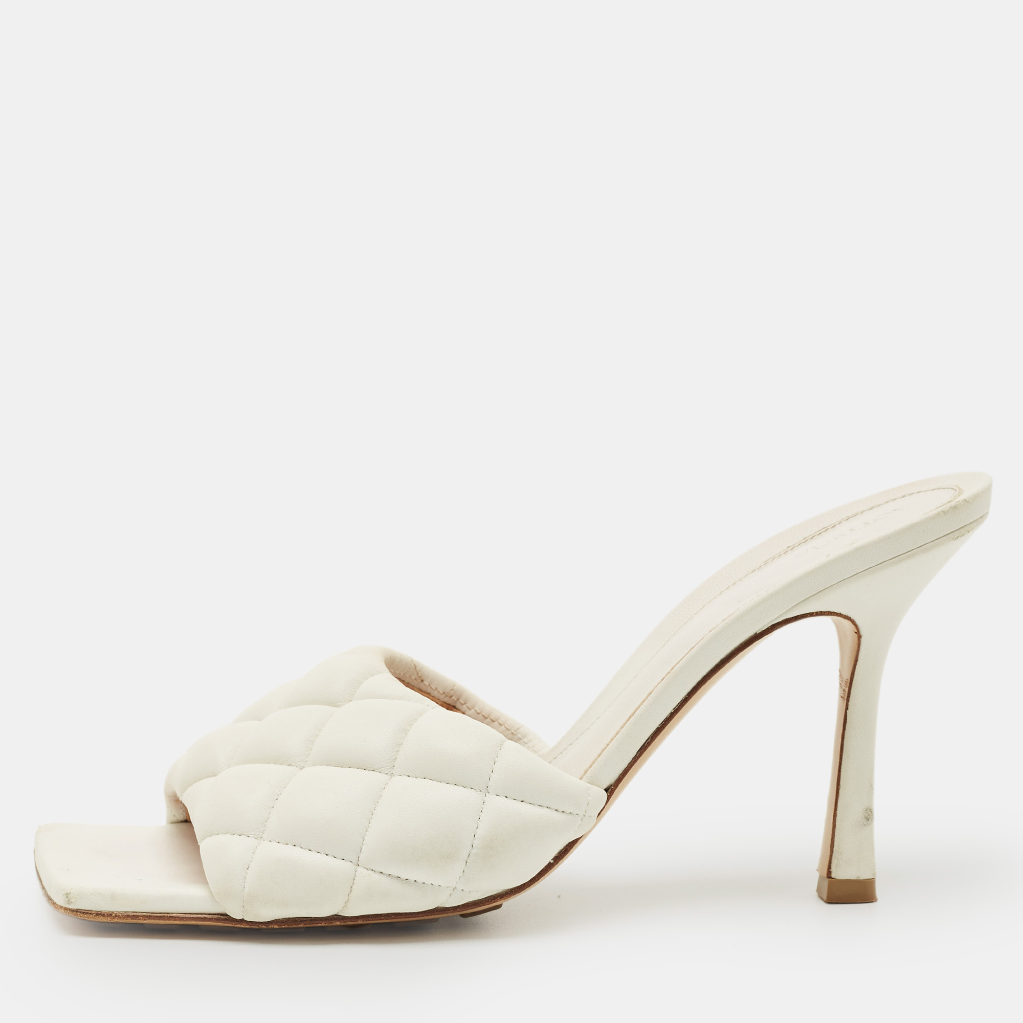 

Bottega Veneta White Leather Lido Slide Sandals Size