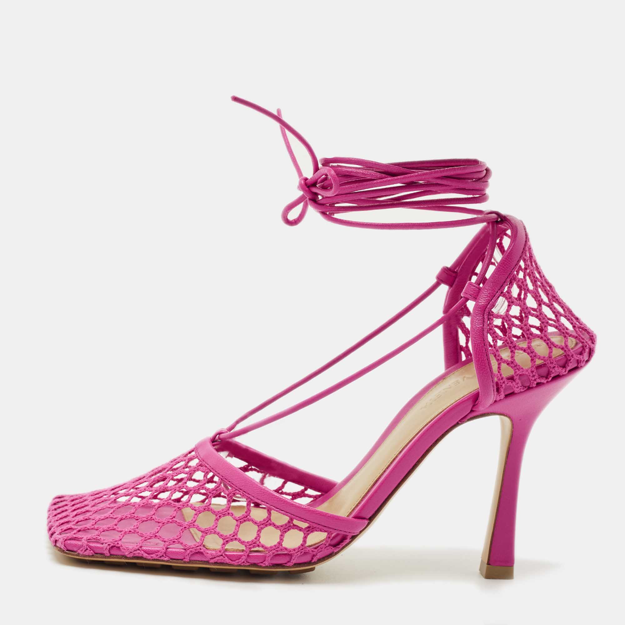 

Bottega Veneta Pink Leather and Mesh Strech Pumps Size