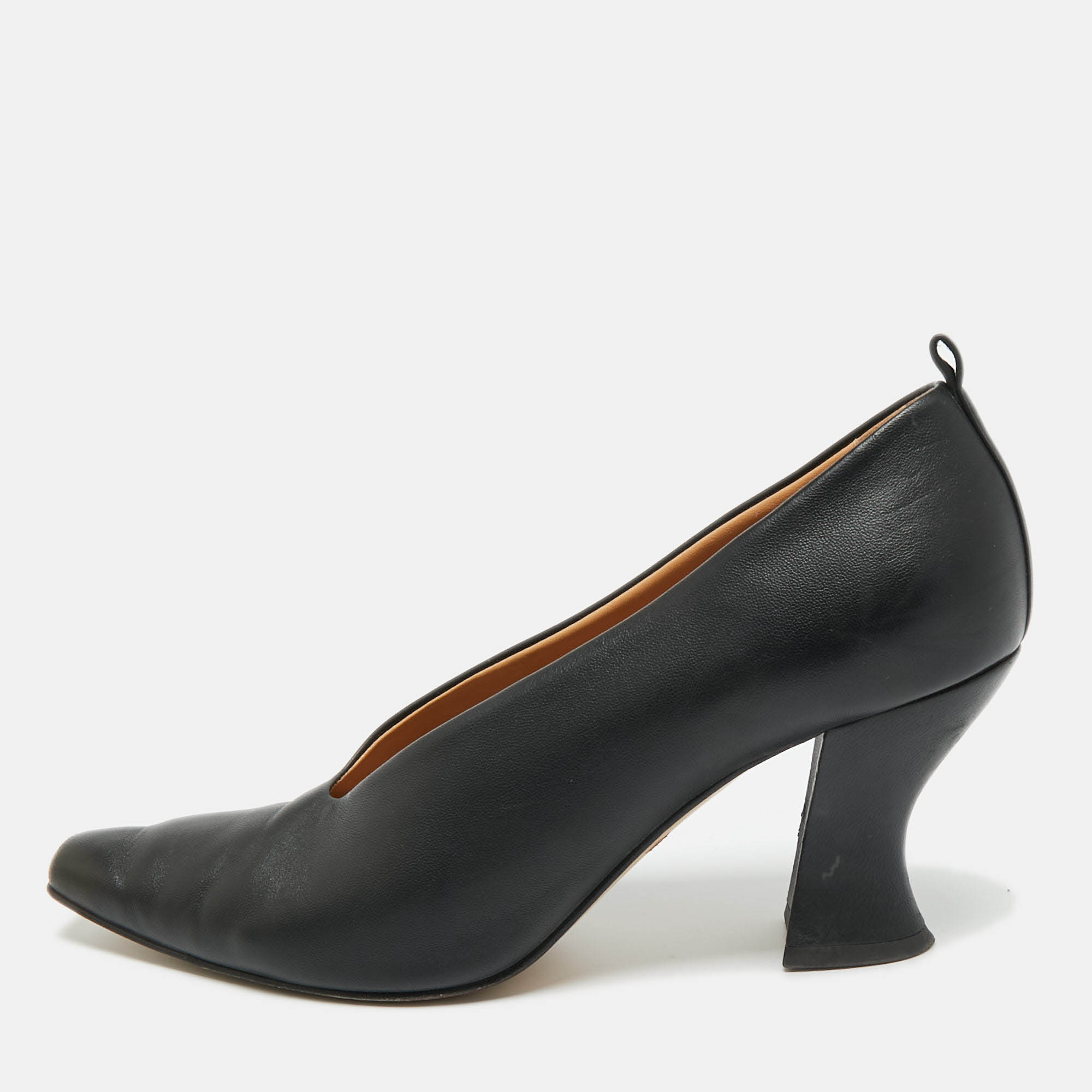 Pre-owned Bottega Veneta Black Leather Block Heel Pumps Size 39.5